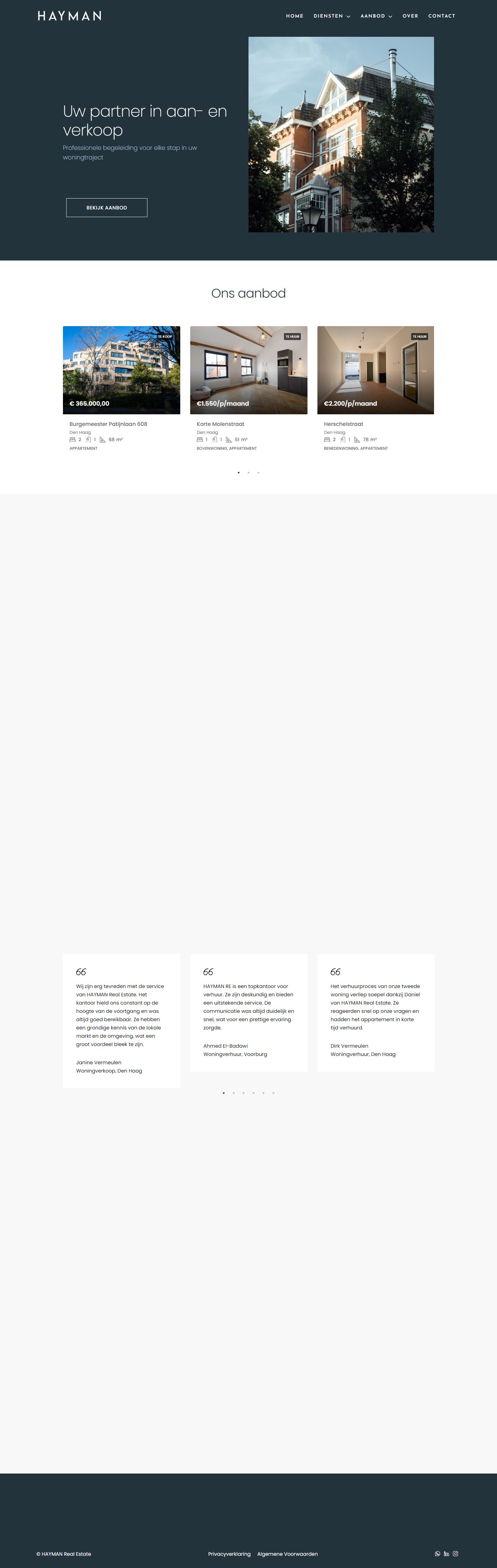 Screenshot van de website van www.haymanrealestate.nl