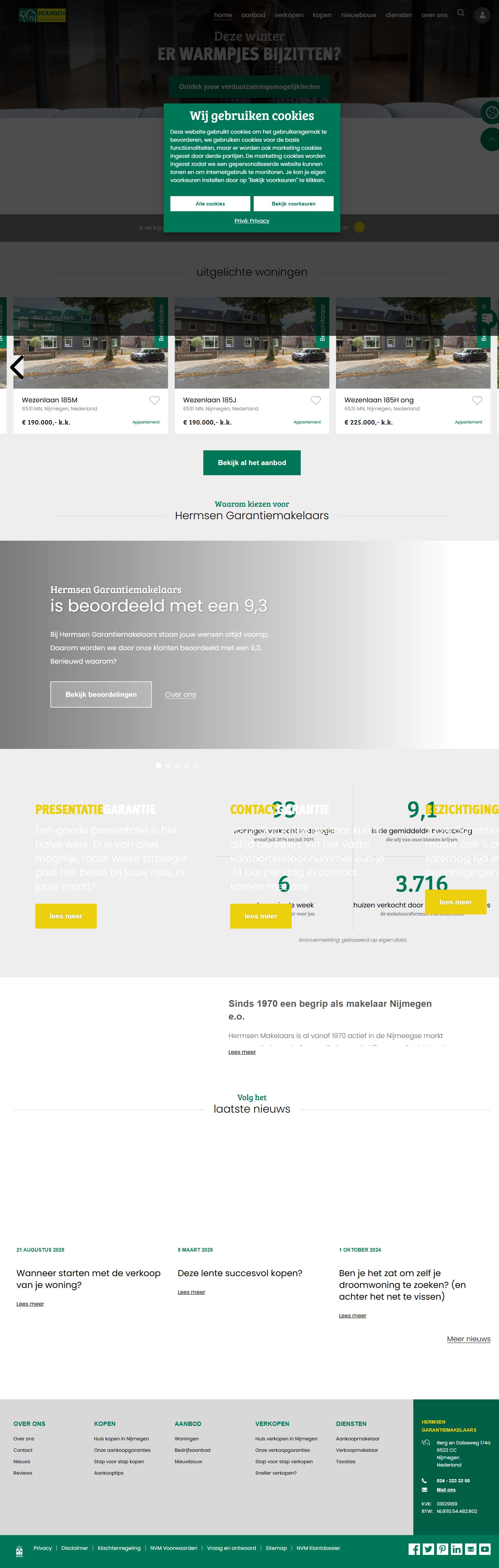 Screenshot van de website van hermsenmakelaarsnijmegen.nl