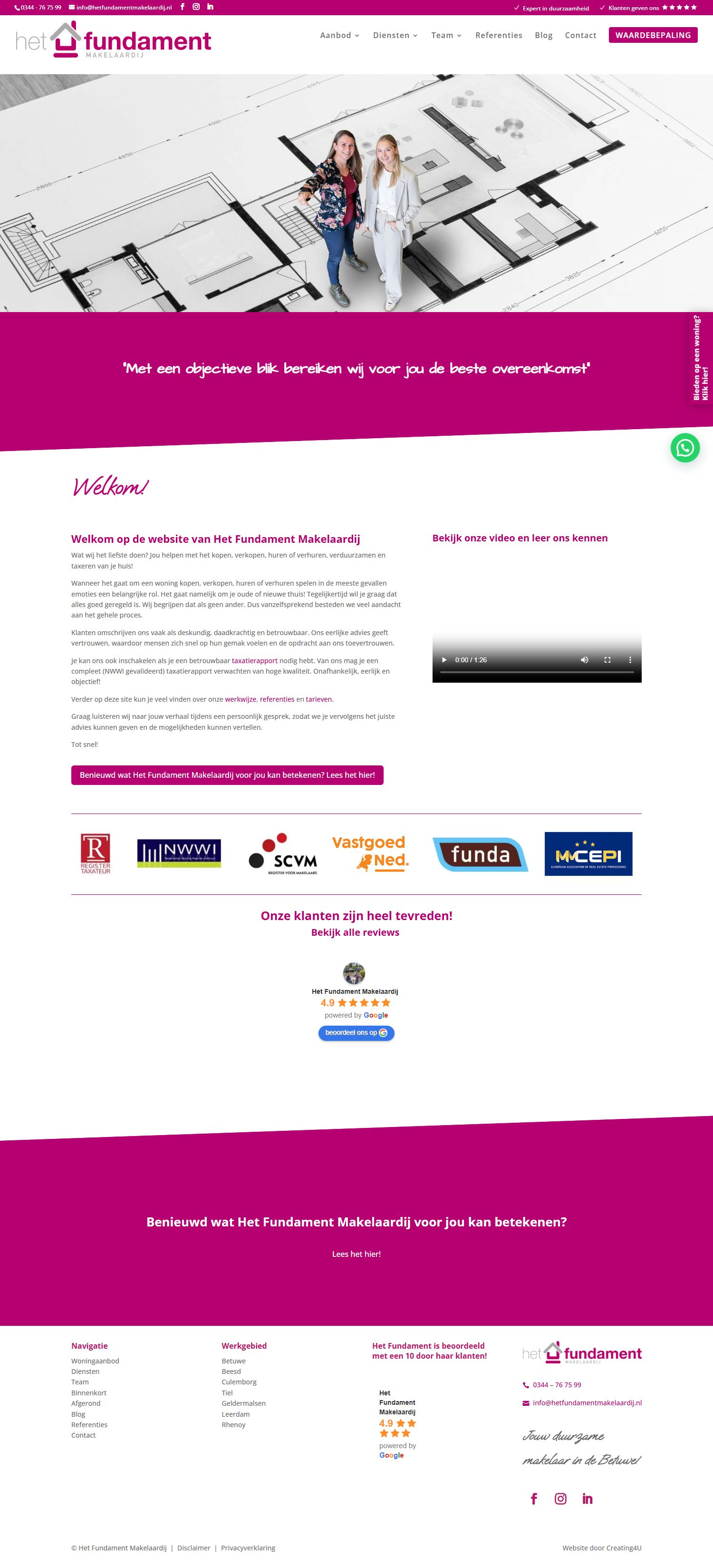 Screenshot van de website van www.hetfundamentmakelaardij.nl