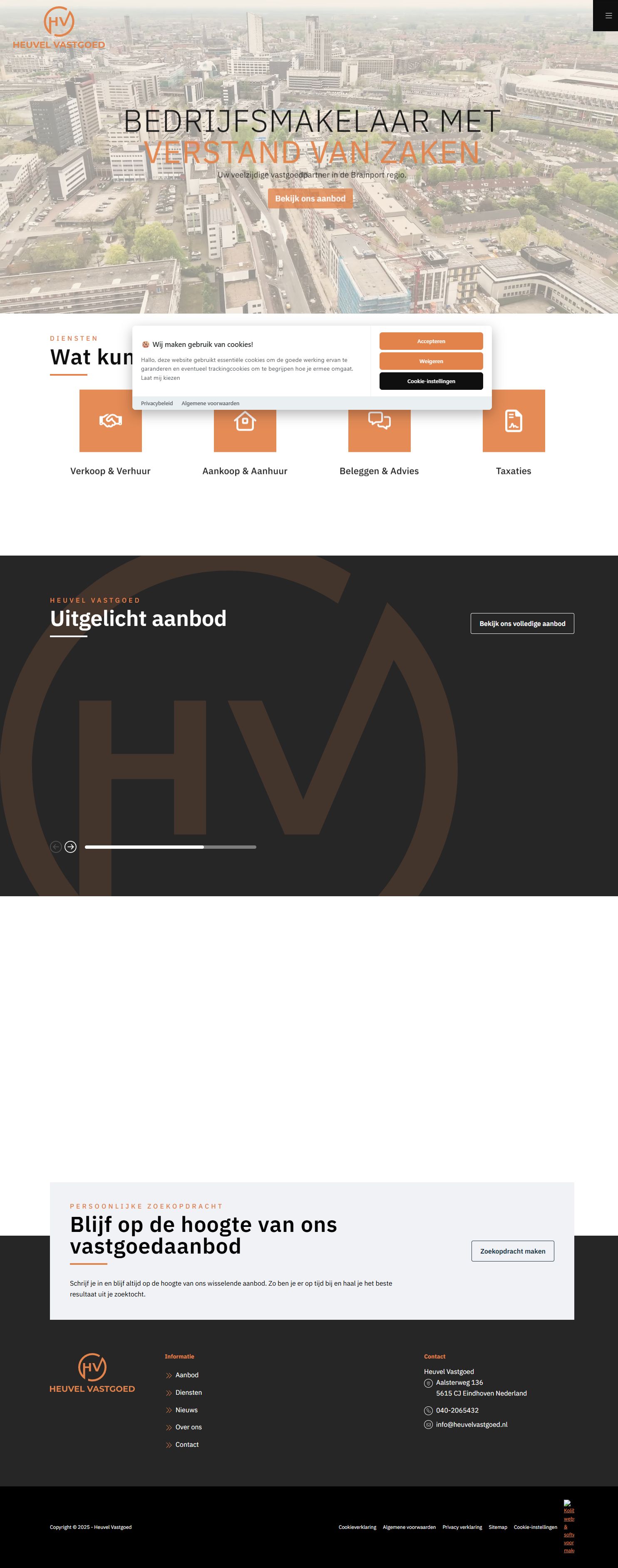 Screenshot van de website van heuvelvastgoed.nl