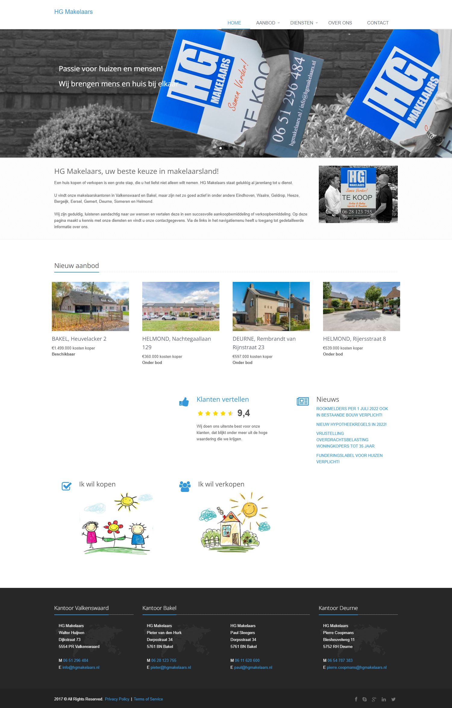 Screenshot van de website van www.hgmakelaars.nl
