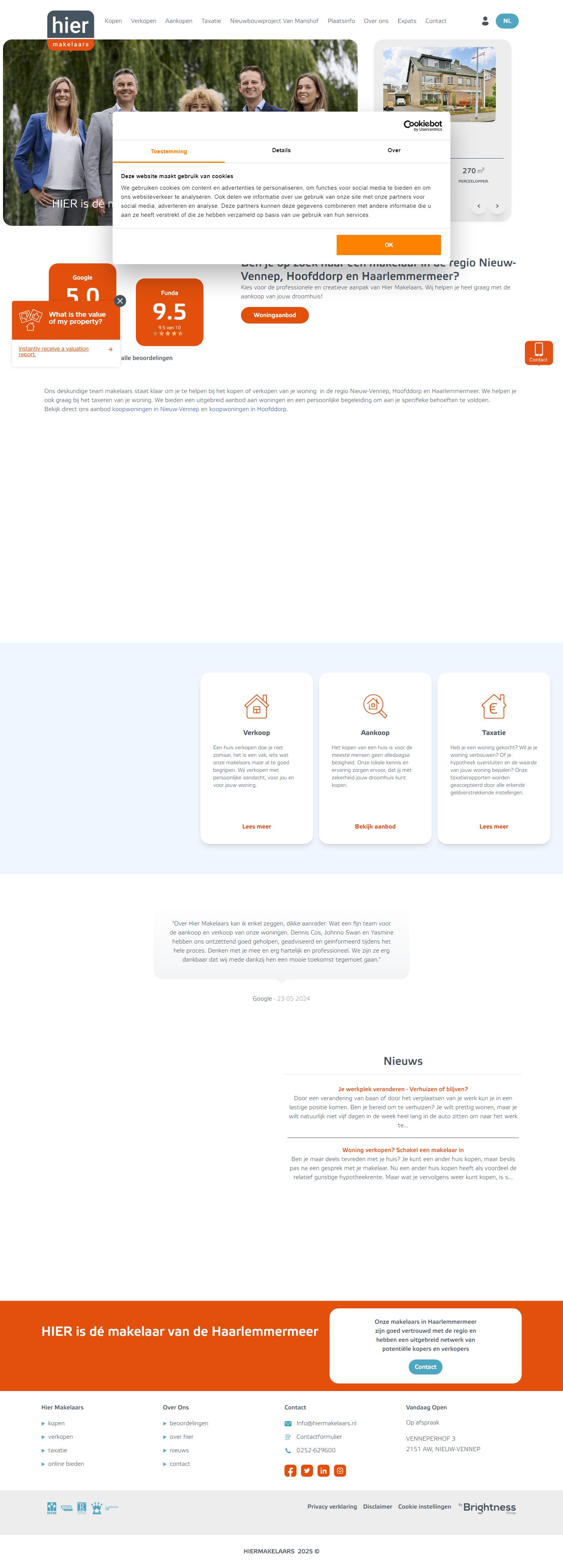 Screenshot van de website van hiermakelaars.nl