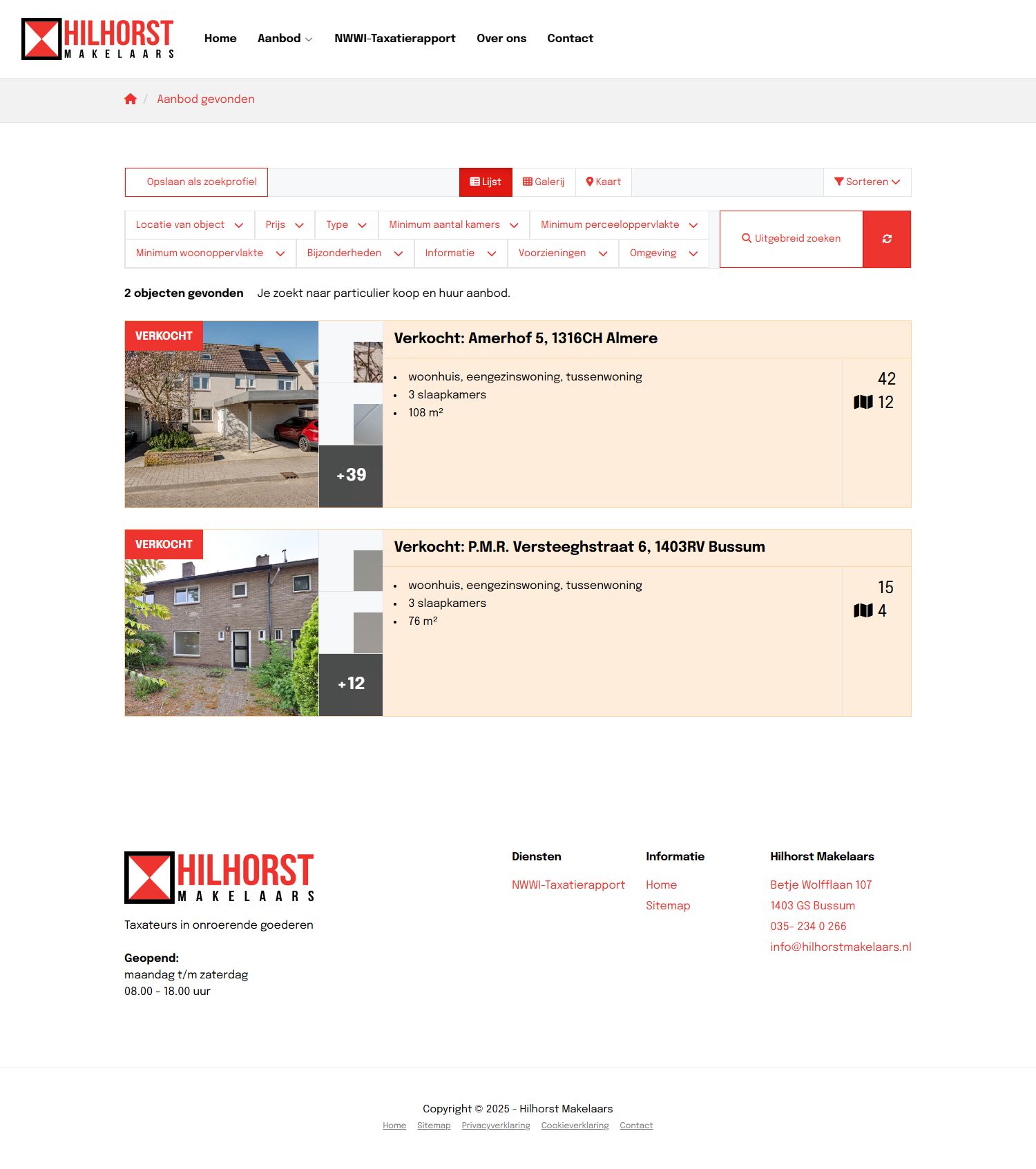 Screenshot van de website van www.hilhorstmakelaars.nl