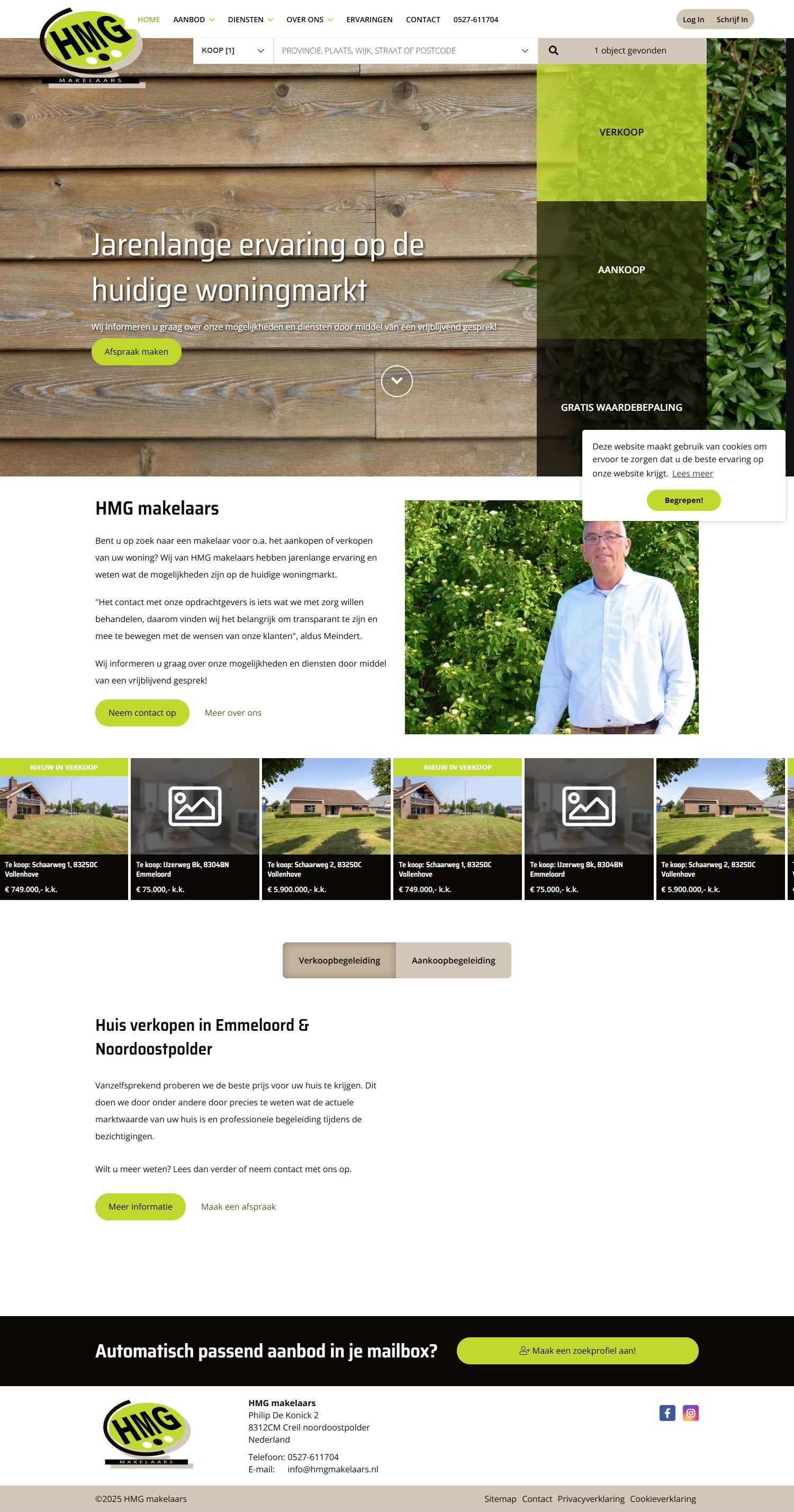 Screenshot van de website van www.hmgmakelaars.nl