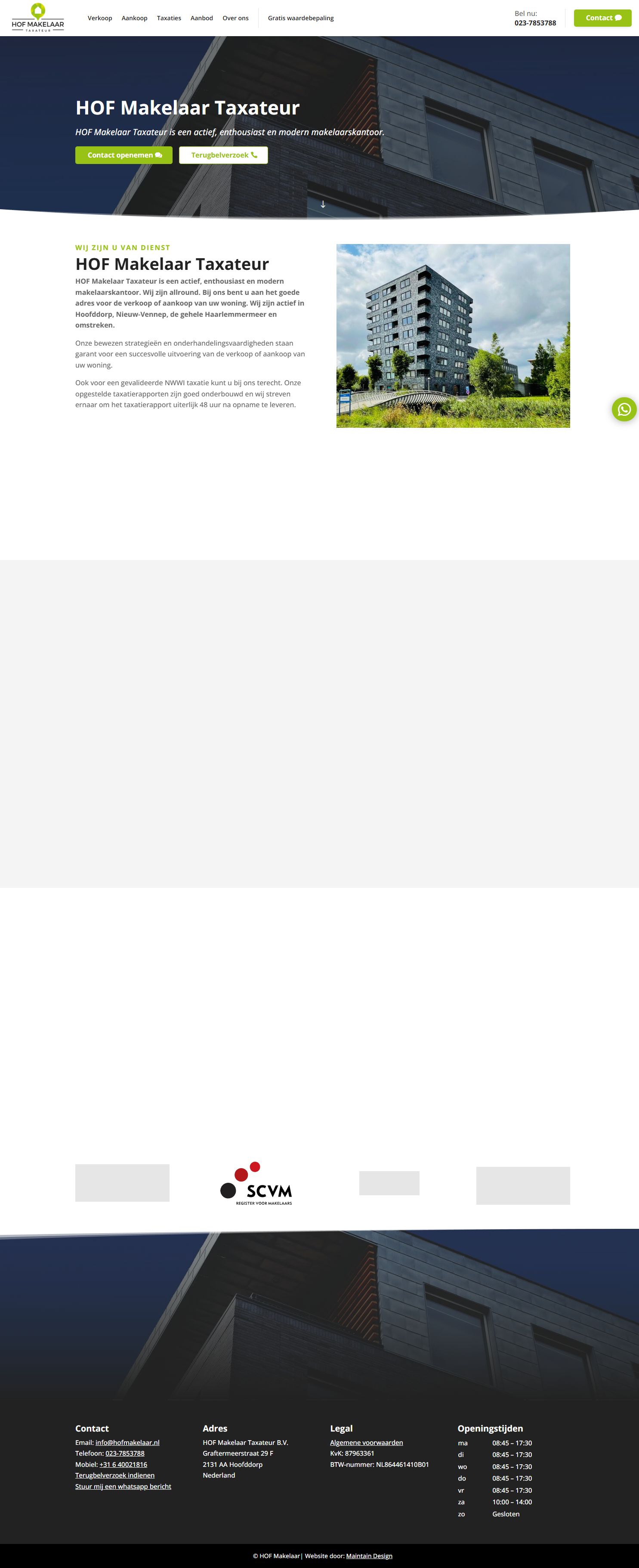 Screenshot van de website van www.hofmakelaar.nl