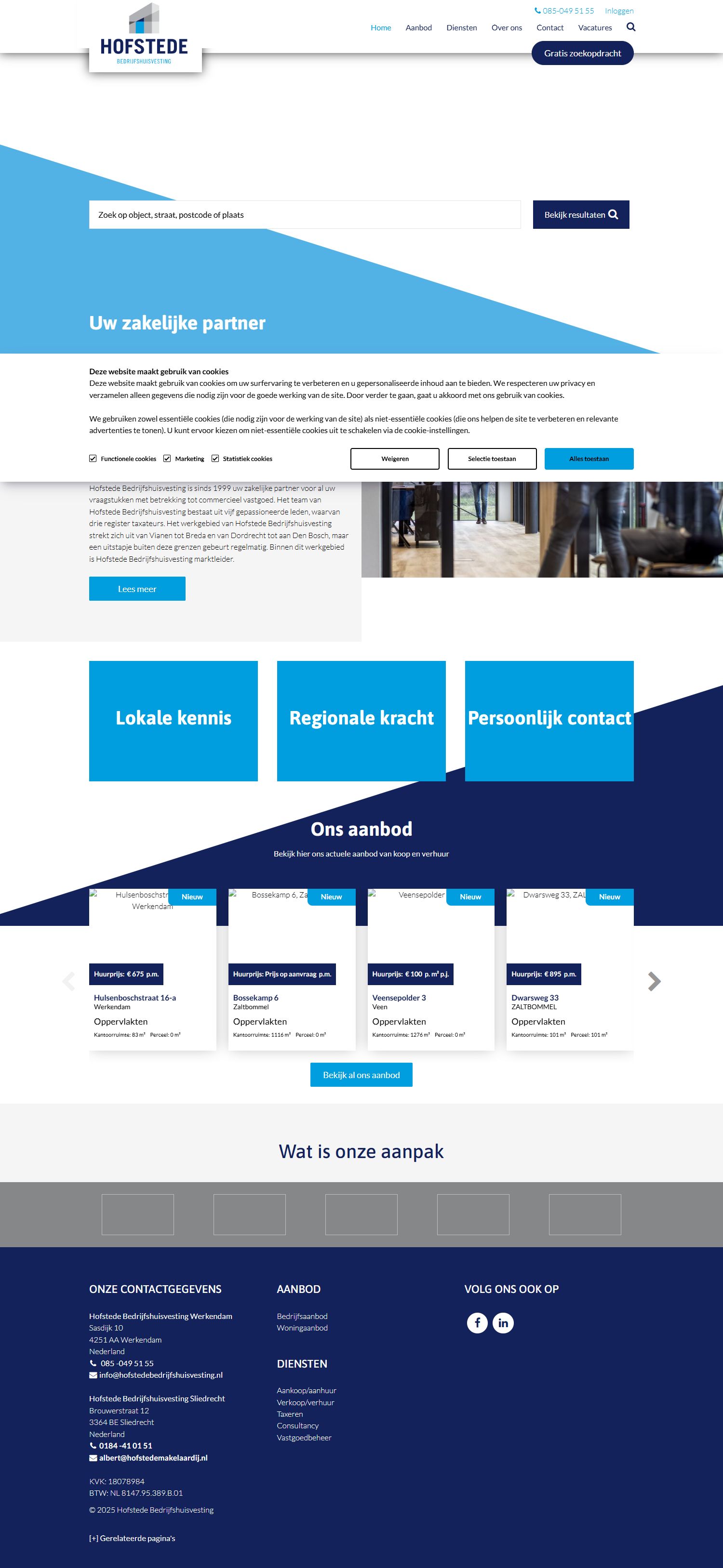 Screenshot van de website van www.hofstedebedrijfshuisvesting.nl