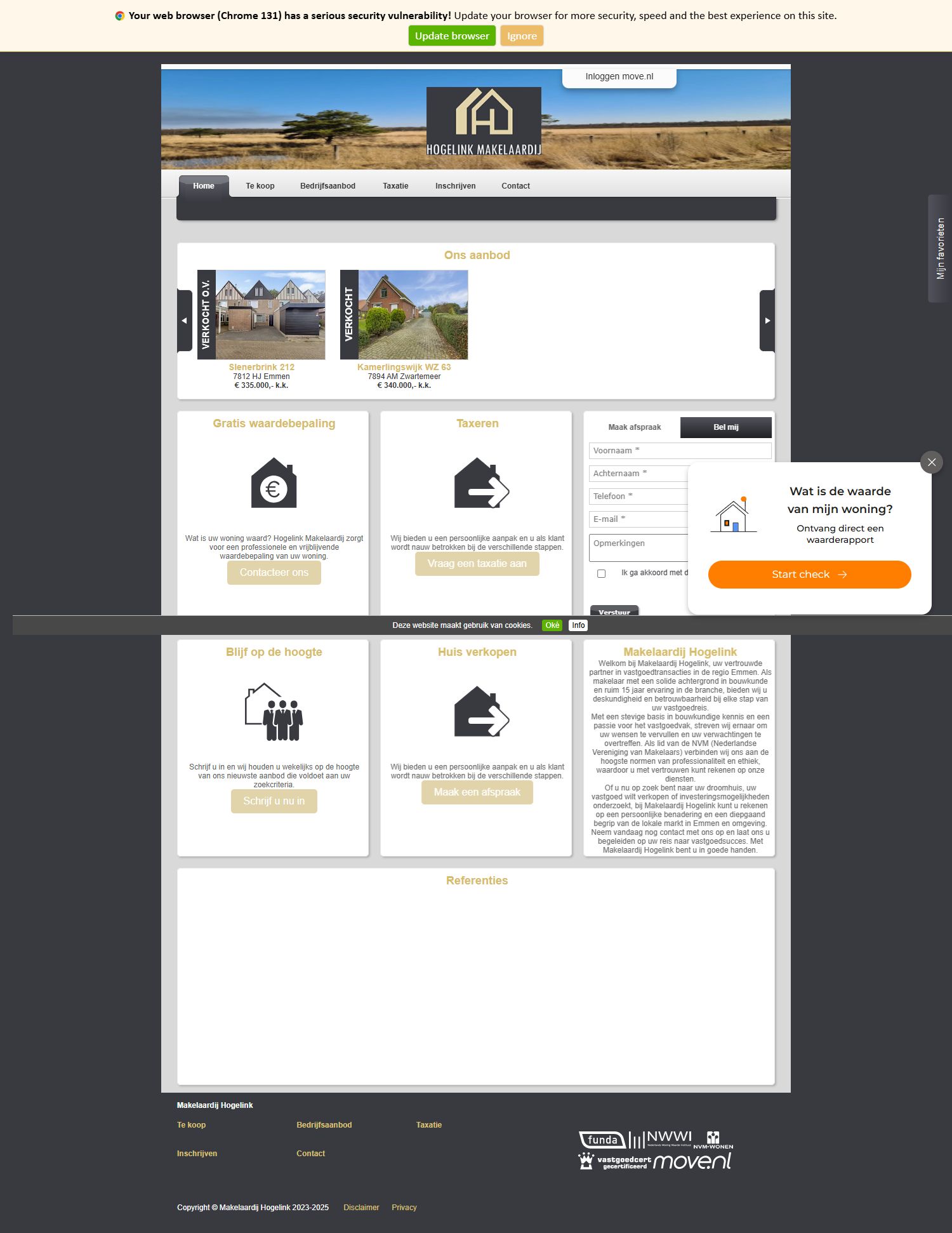Screenshot van de website van www.hogelink.nl