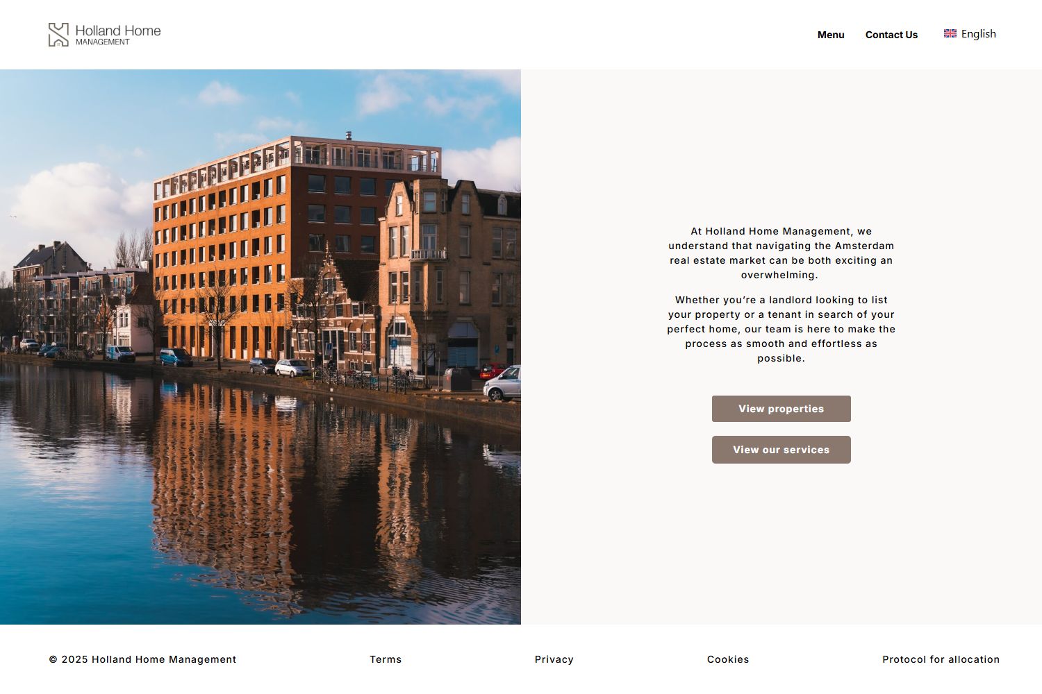 Screenshot van de website van www.hollandhomemanagement.nl