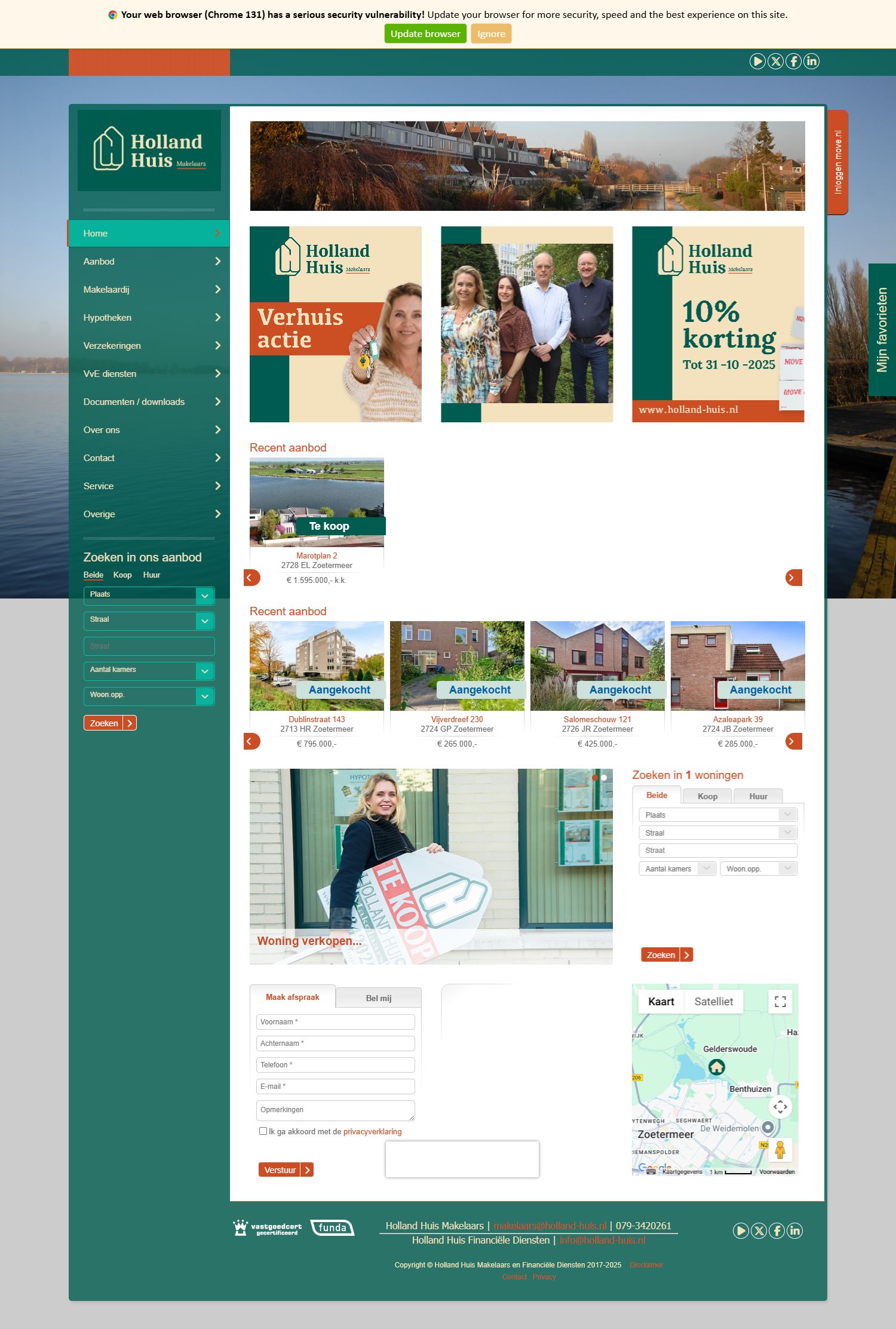 Screenshot van de website van www.holland-huis.nl