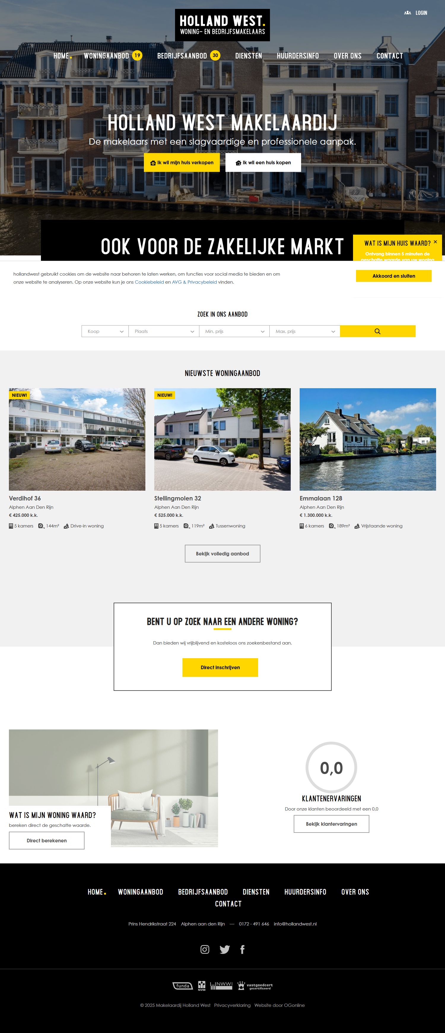Screenshot van de website van www.hollandwest.nl