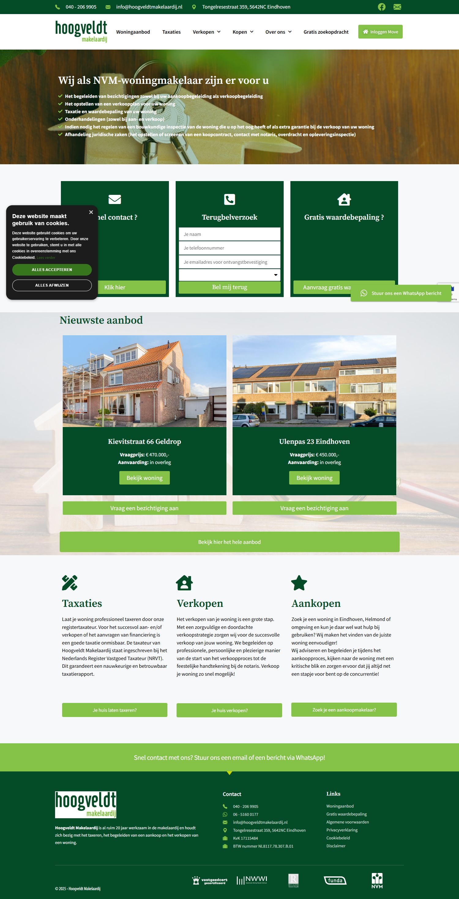 Screenshot van de website van www.hoogveldtmakelaardij.nl