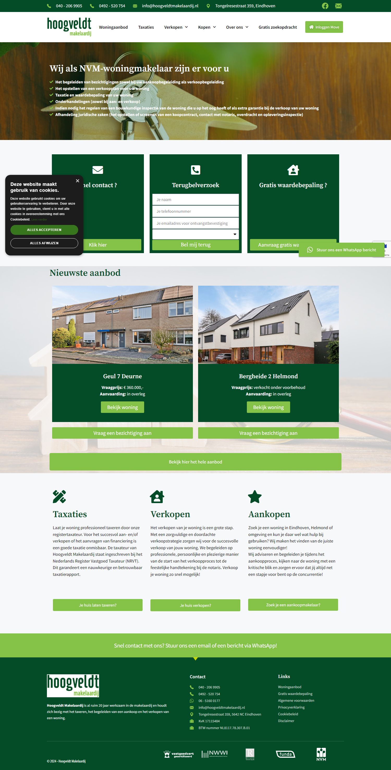 Screenshot van de website van www.hoogveldtmakelaardij.nl