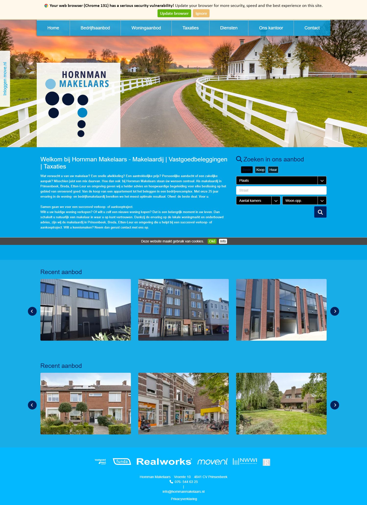 Screenshot van de website van www.hornmanmakelaars.nl