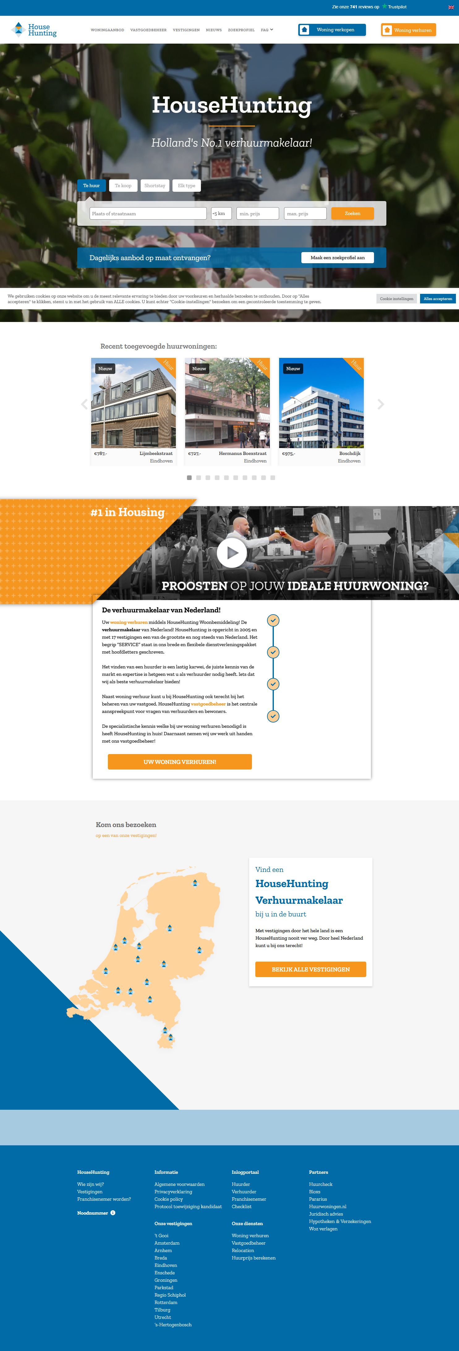 Screenshot van de website van www.househunting.nl