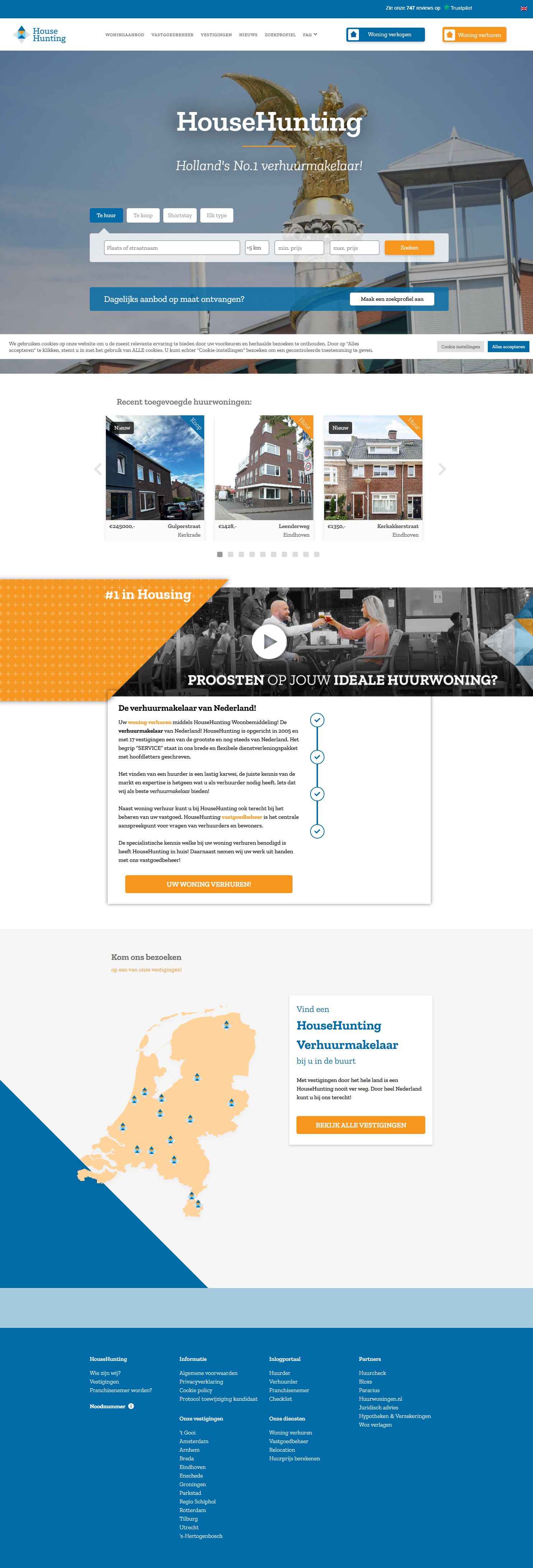 Screenshot van de website van househunting.nl