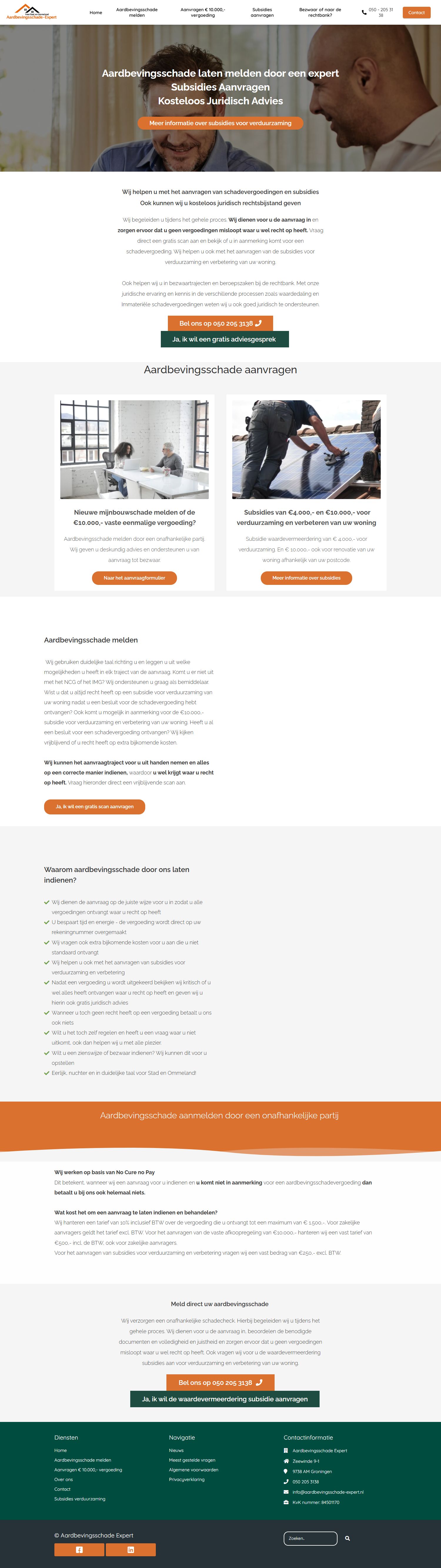 Screenshot van de website van aardbevingsschade-expert.nl