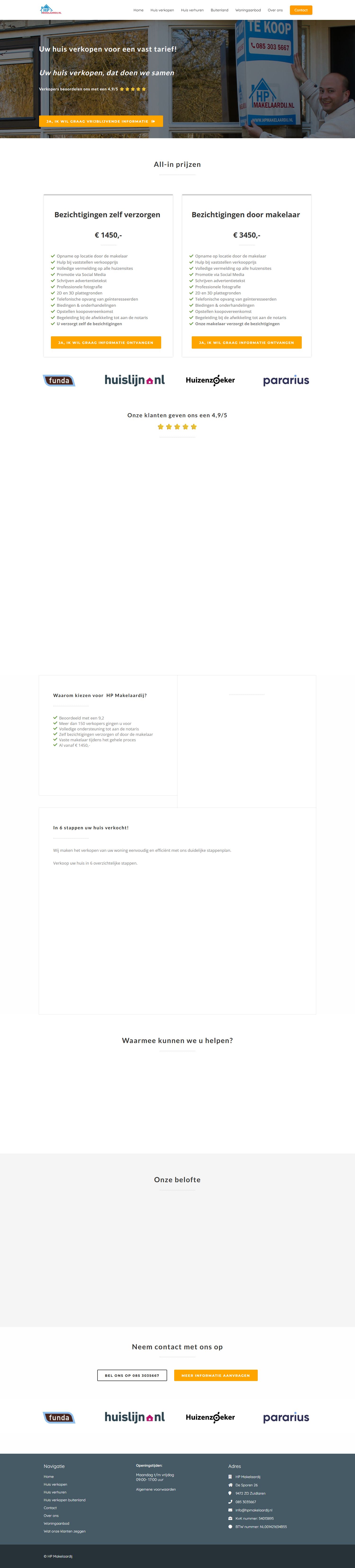 Screenshot van de website van hpmakelaardij.nl