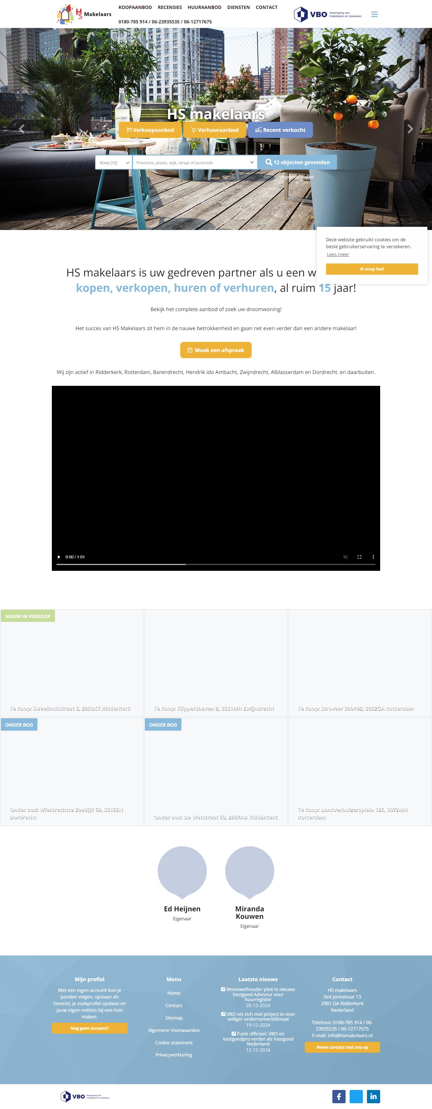 Screenshot van de website van www.hsmakelaars.nl