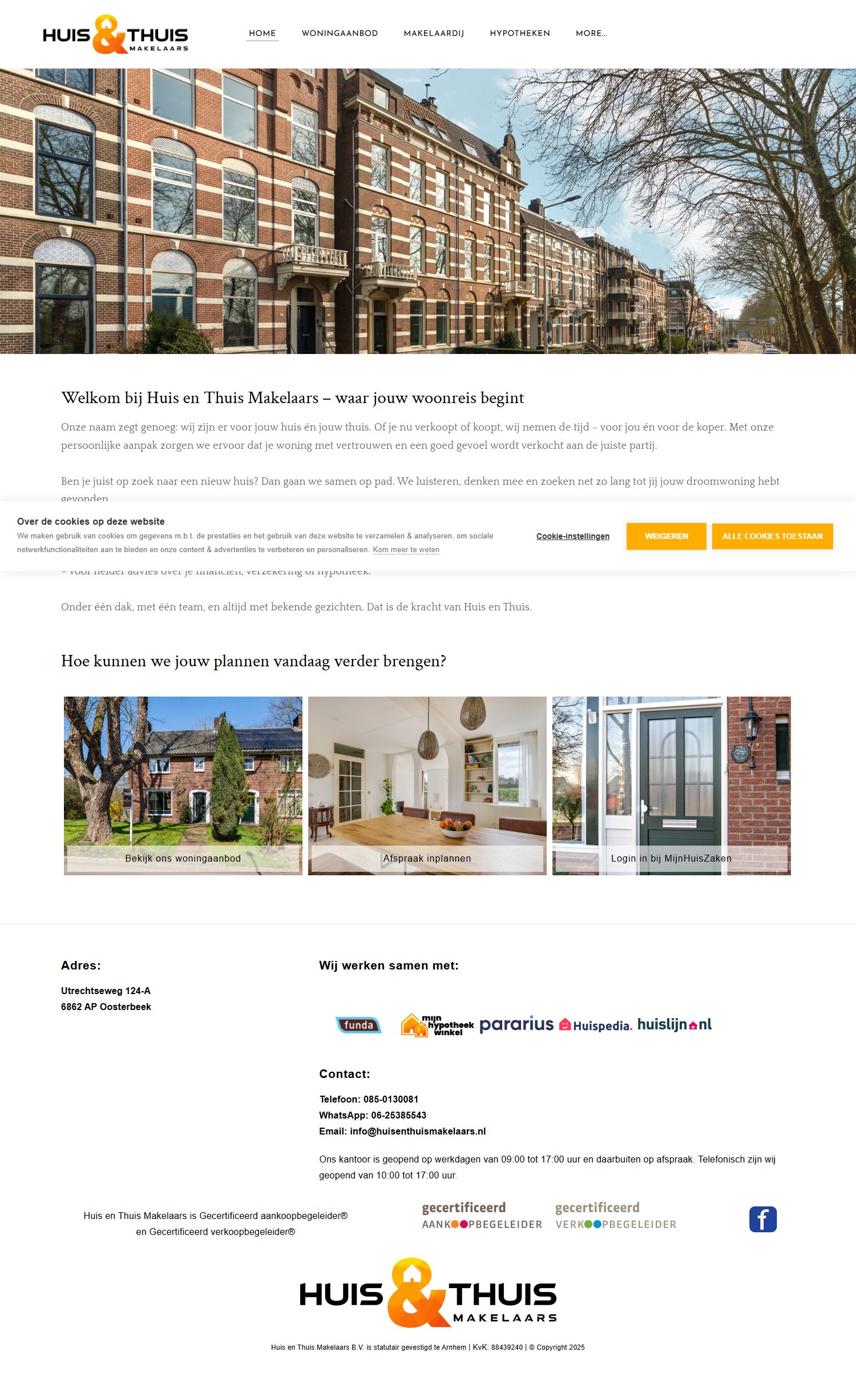 Screenshot van de website van www.huisenthuismakelaars.nl