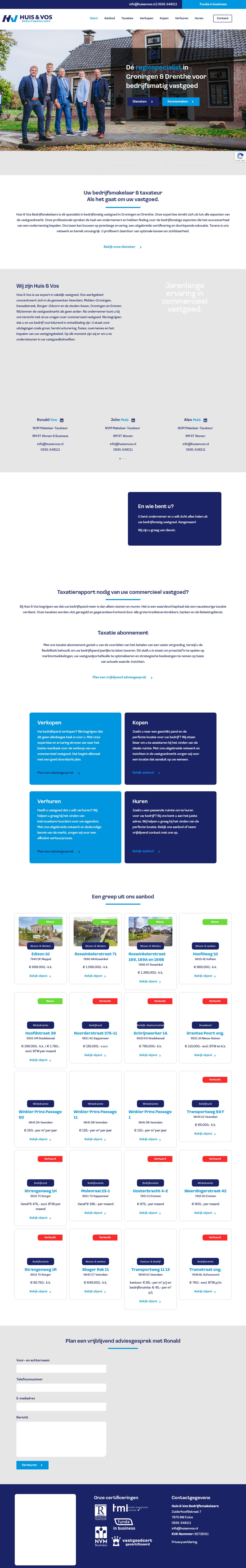 Screenshot van de website van www.huisenvos.nl