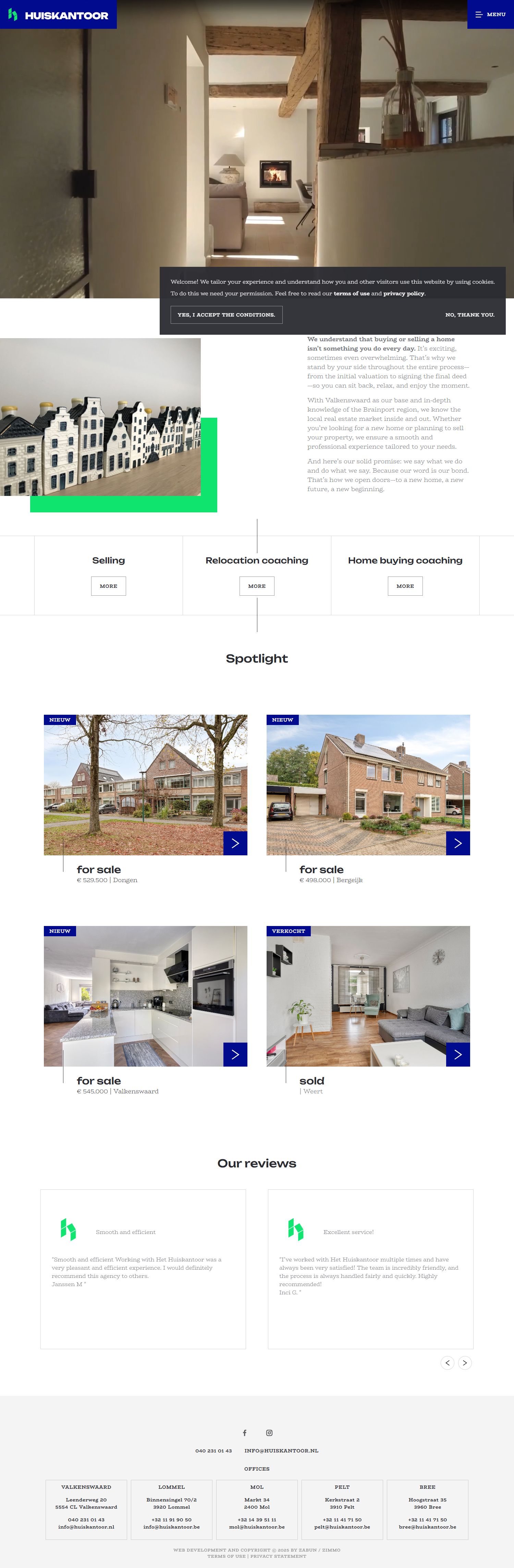 Screenshot van de website van www.huiskantoor.nl