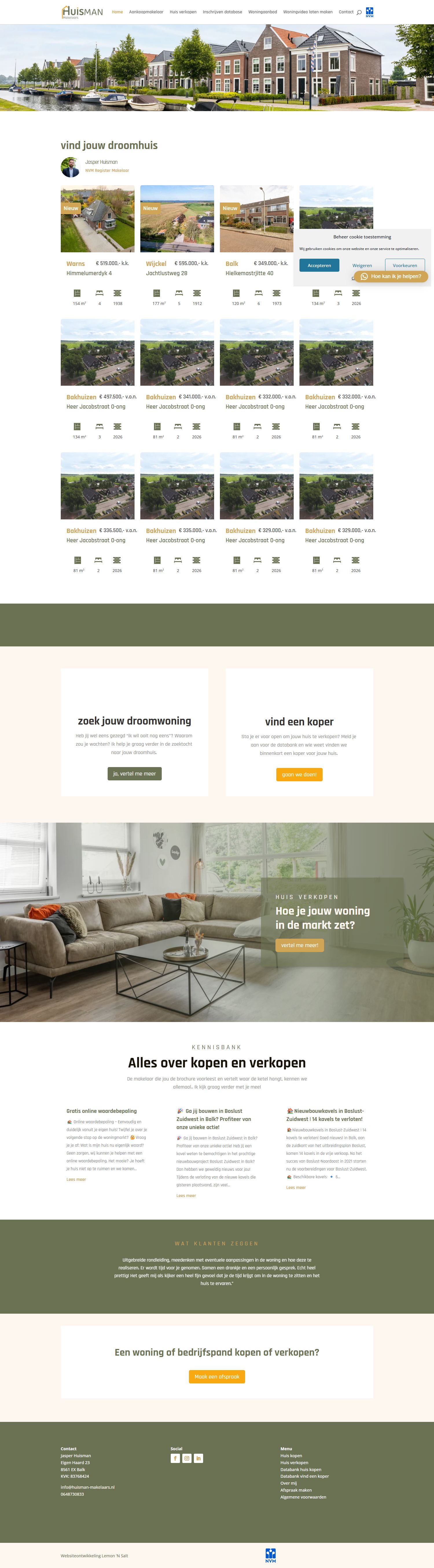 Screenshot van de website van www.huisman-makelaars.nl