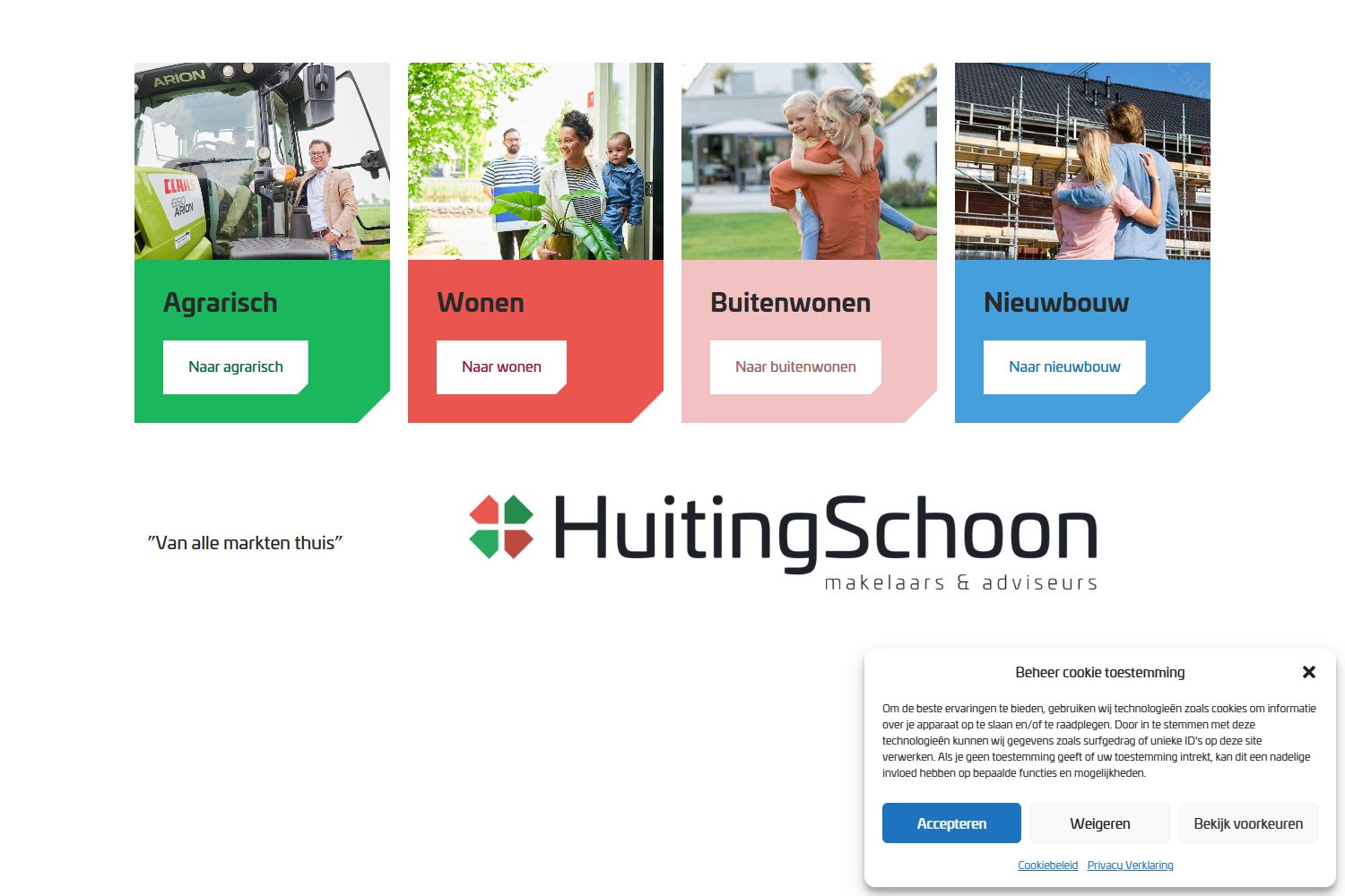 Screenshot van de website van huitingschoon.nl