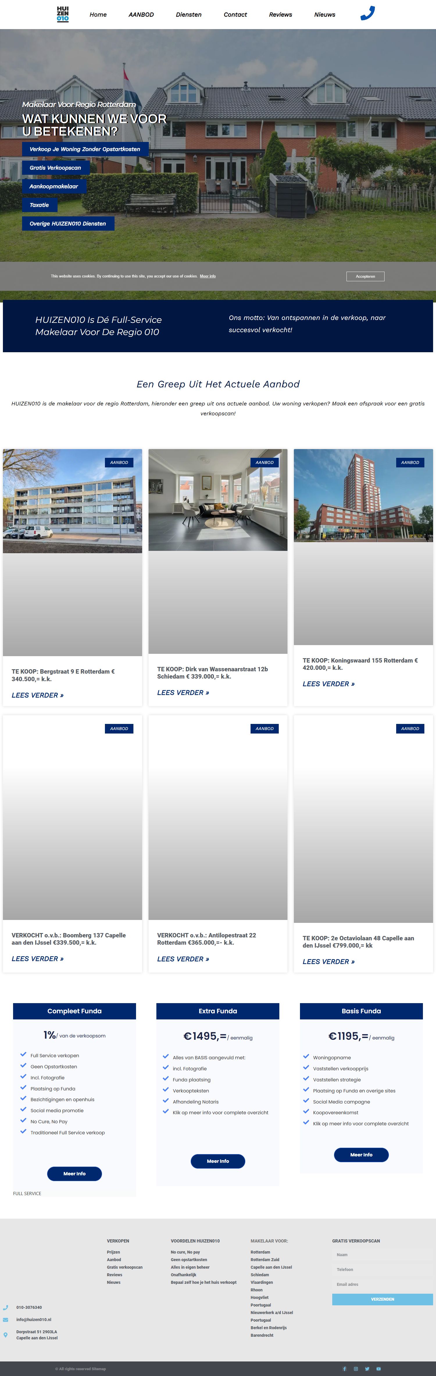 Screenshot van de website van www.huizen010.nl