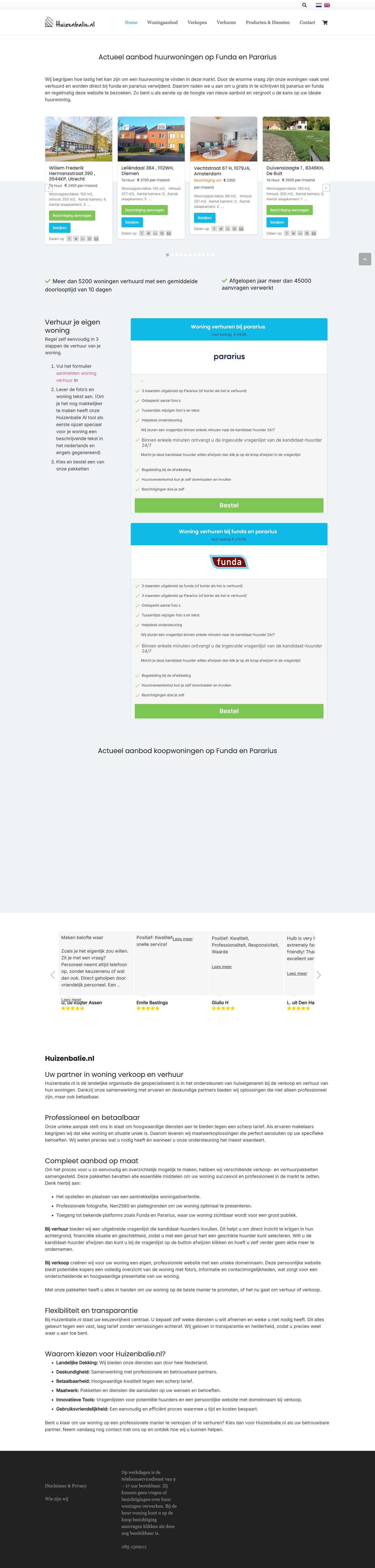 Screenshot van de website van www.huizenbalie.nl