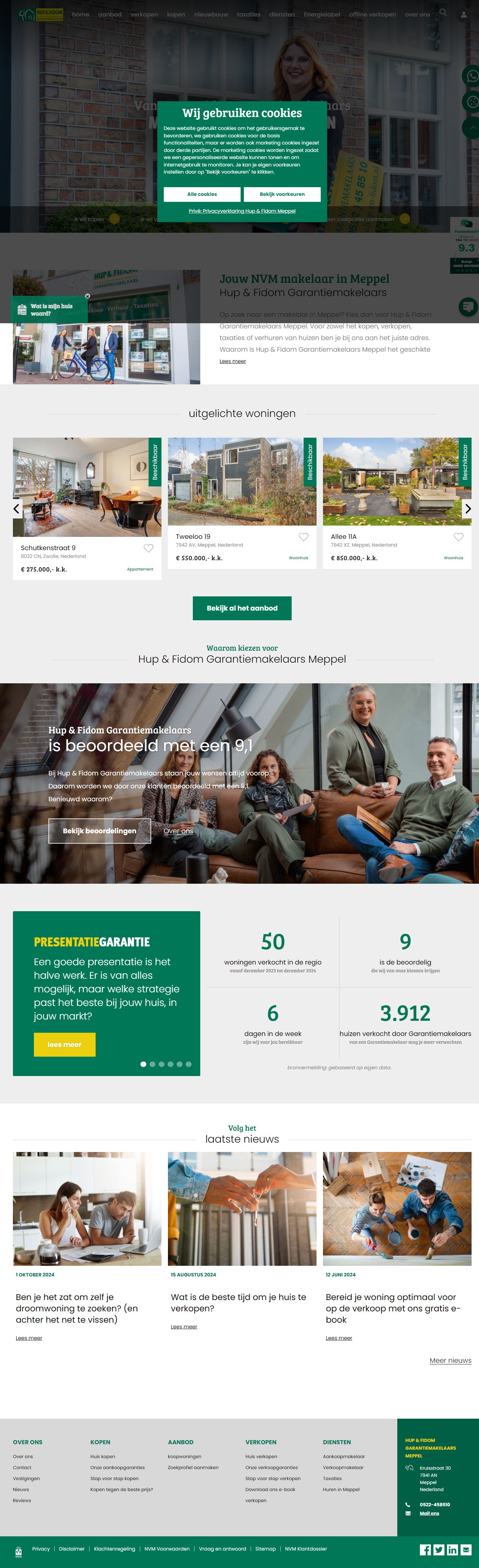 Screenshot van de website van hupenfidommakelaarsmeppel.nl