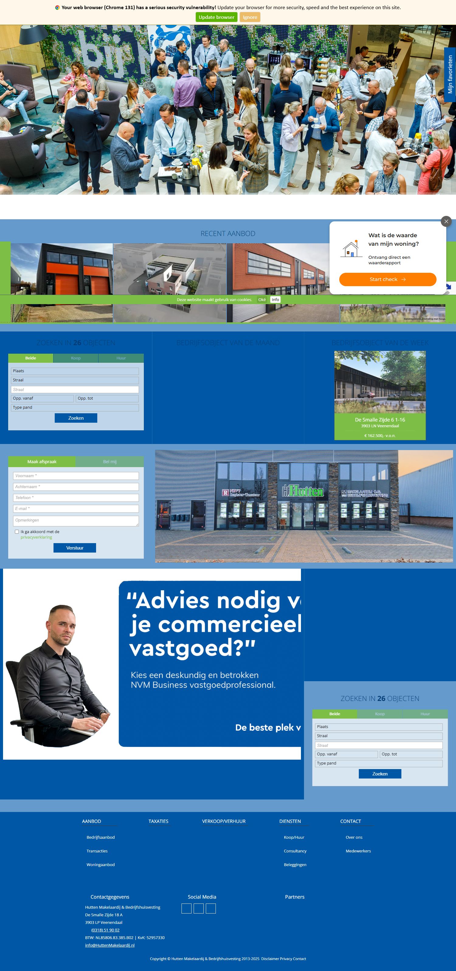 Screenshot van de website van www.huttenmakelaardij.nl