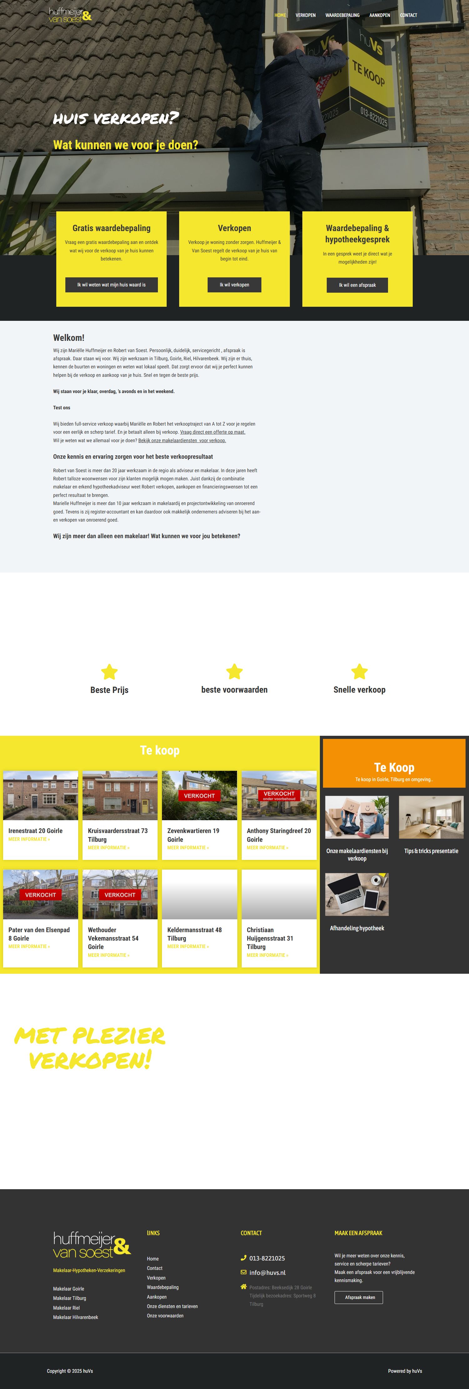 Screenshot van de website van www.huvs.nl