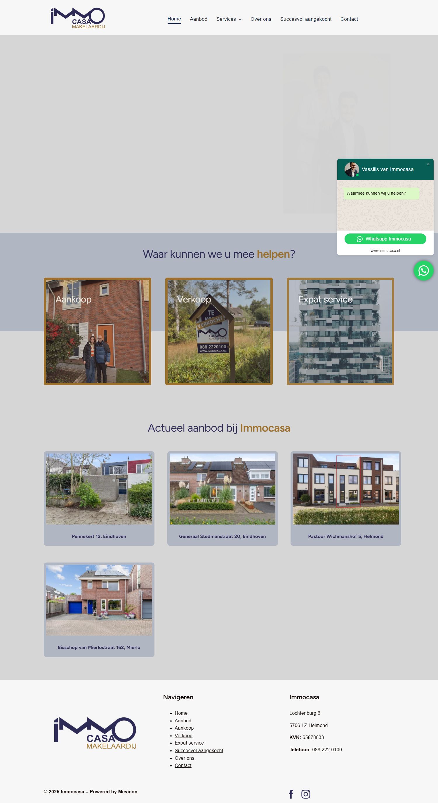 Screenshot van de website van immocasa.nl