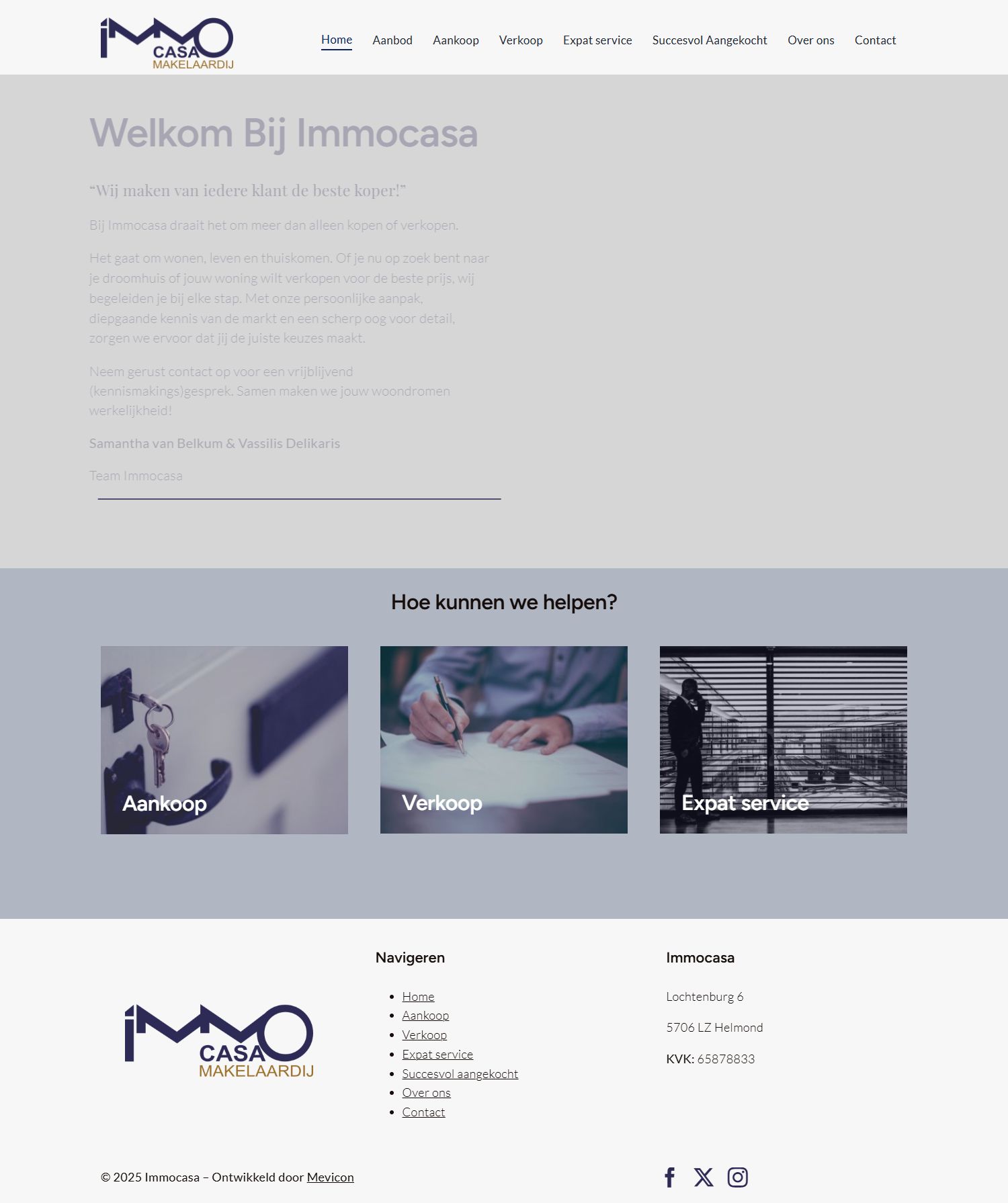 Screenshot van de website van immocasa.nl