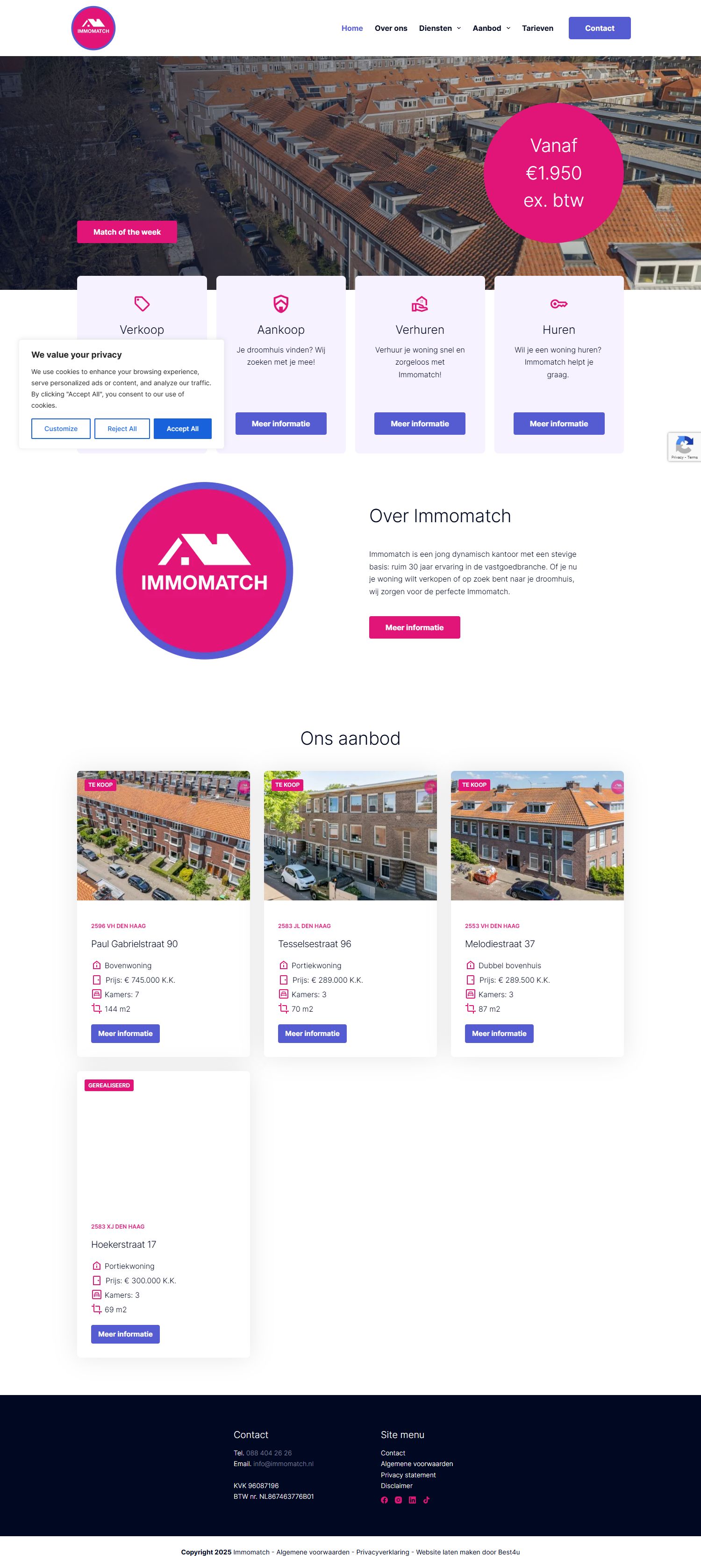 Screenshot van de website van www.immomatch.nl