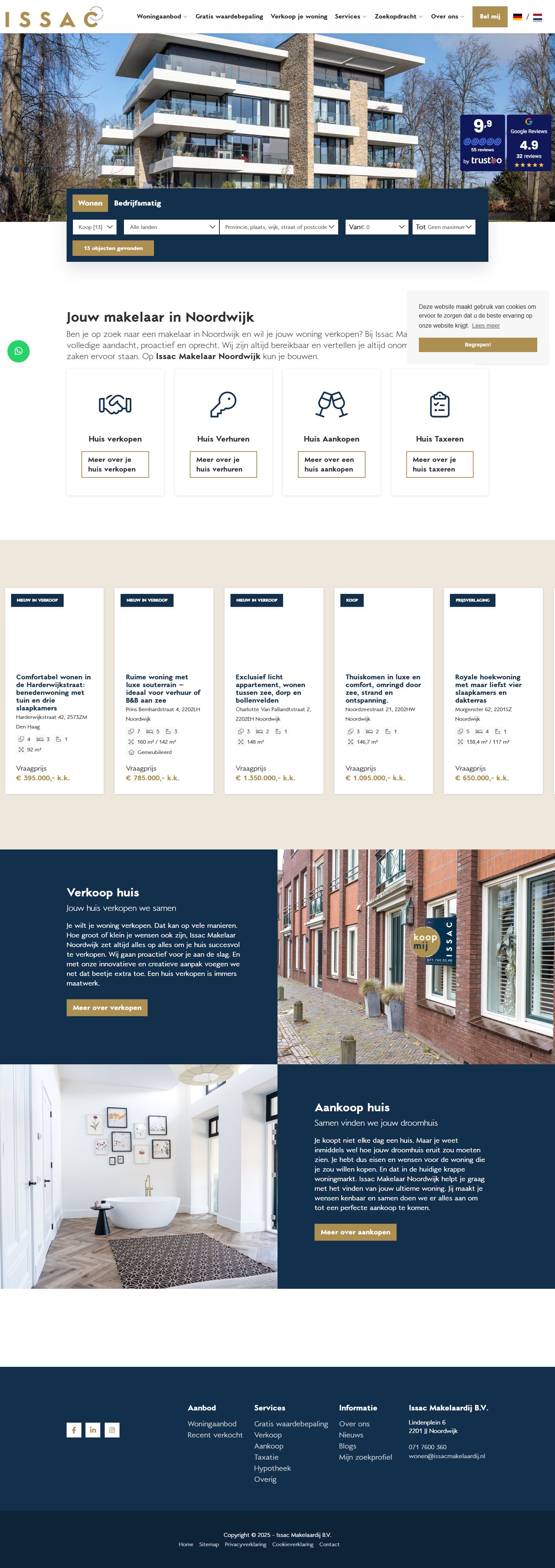 Screenshot van de website van www.issacmakelaardij.nl