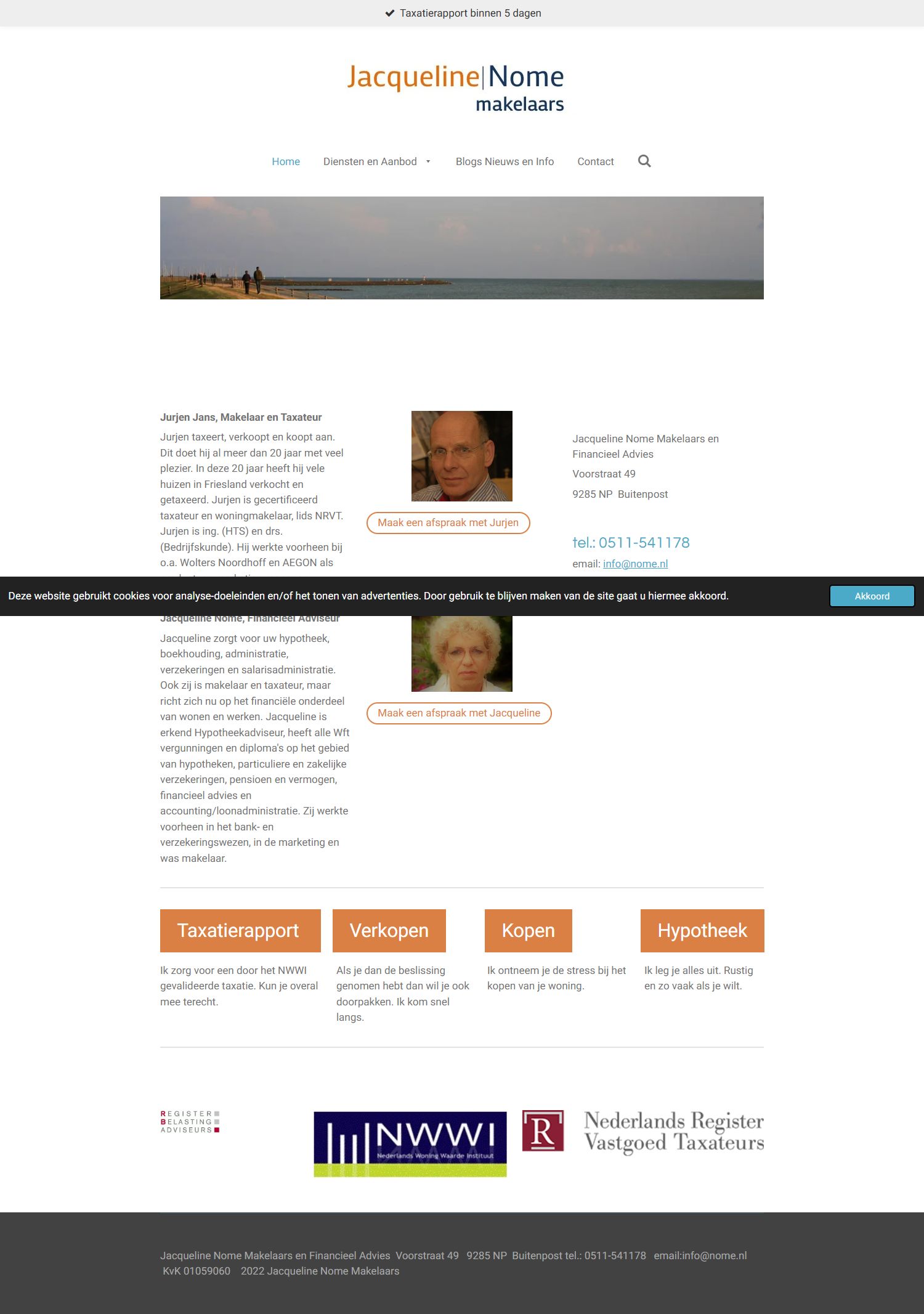 Screenshot van de website van www.nome.nl