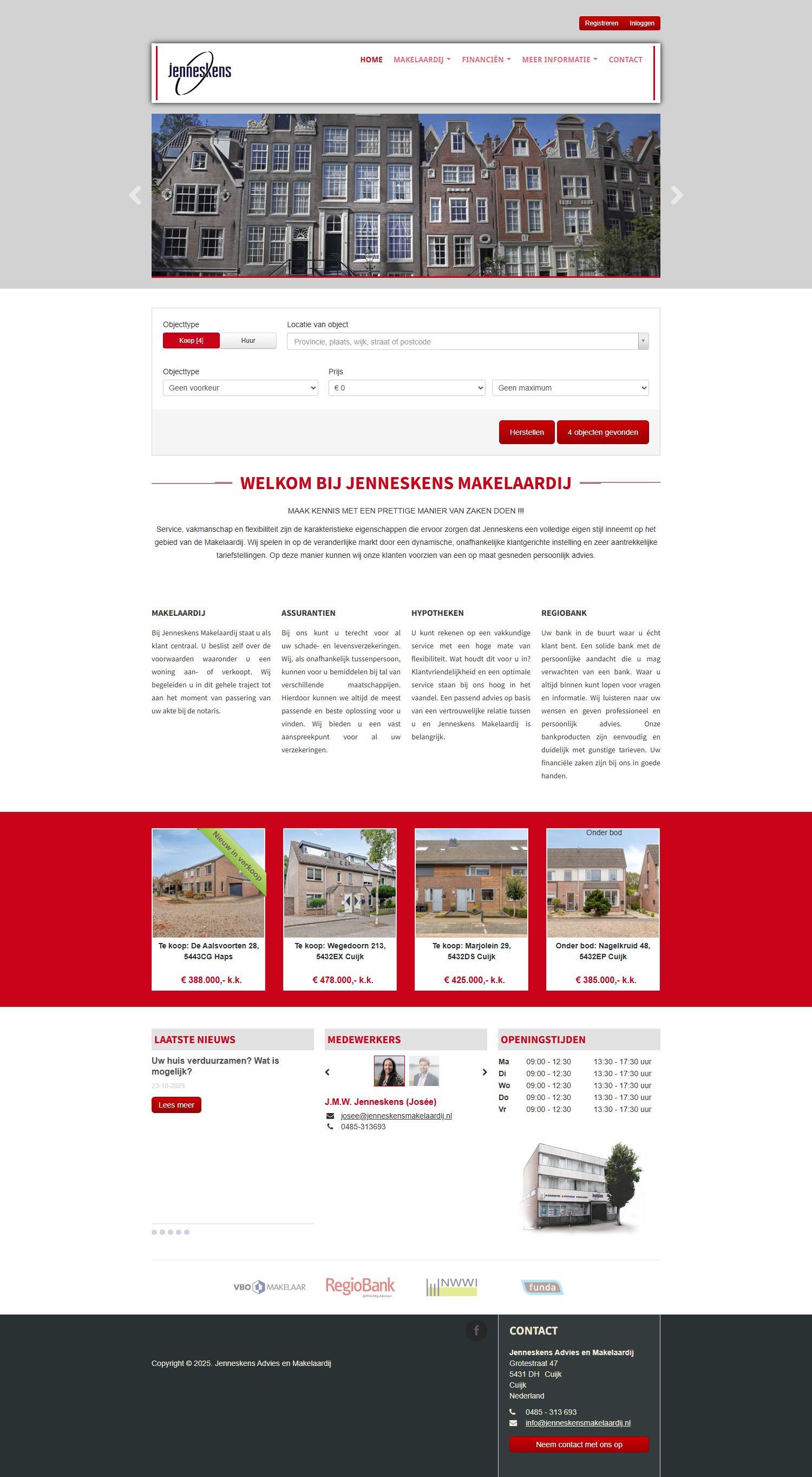 Screenshot van de website van www.jenneskensmakelaardij.nl