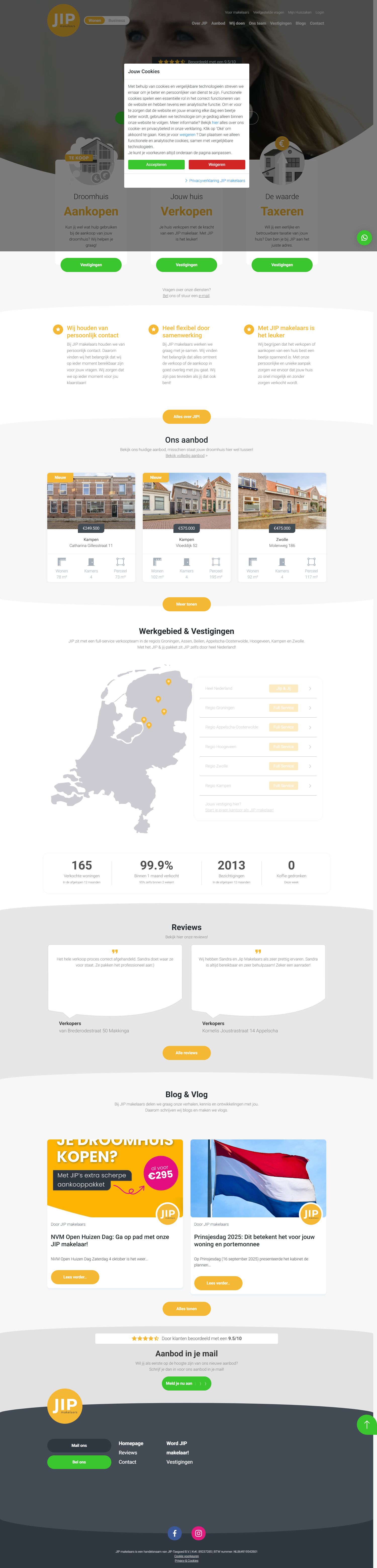 Screenshot van de website van www.jipmakelaars.nl