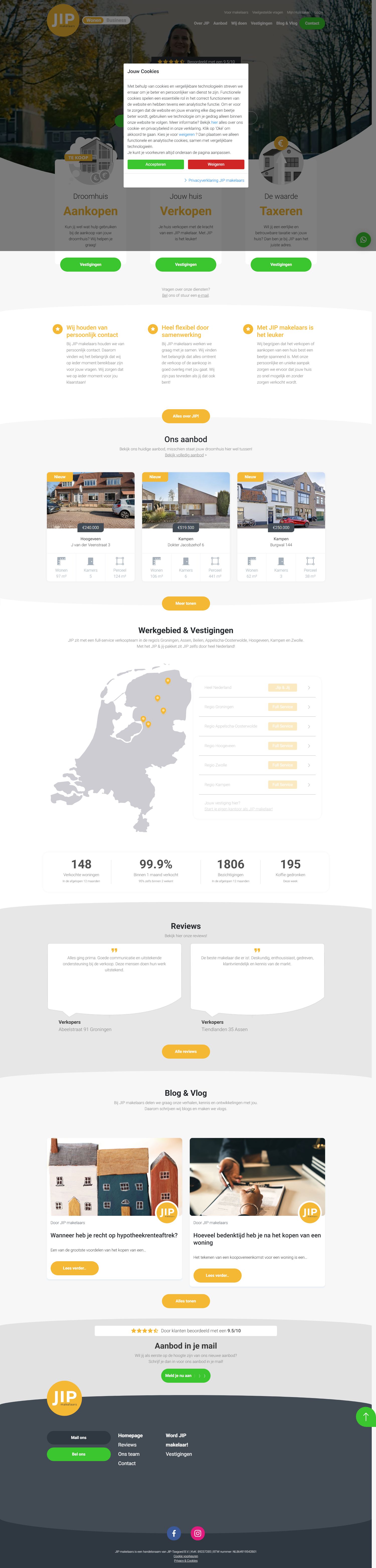Screenshot van de website van jipmakelaars.nl