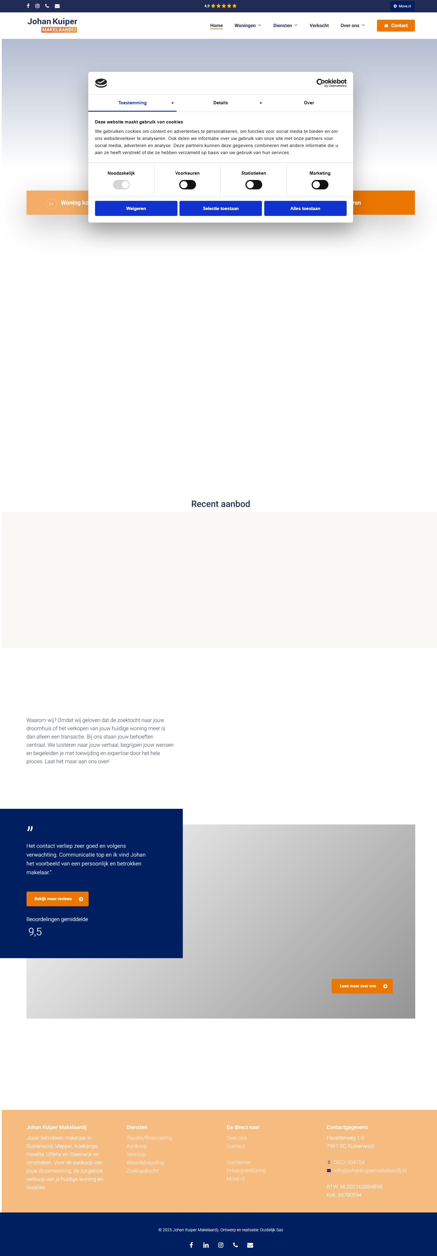 Screenshot van de website van www.johankuipermakelaardij.nl