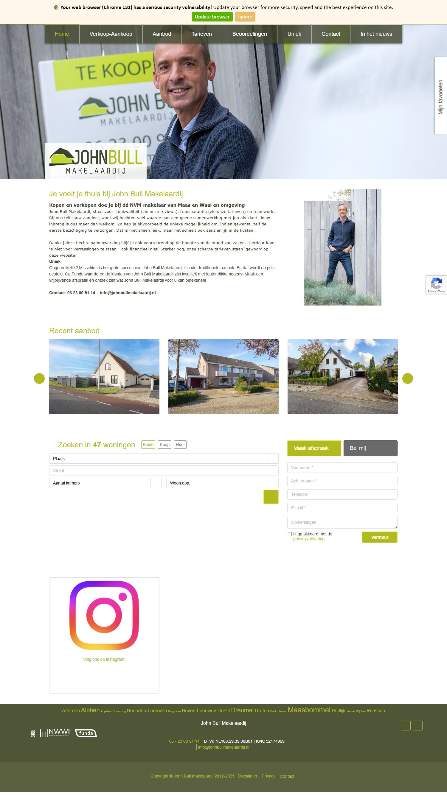 Screenshot van de website van www.johnbullmakelaardij.nl