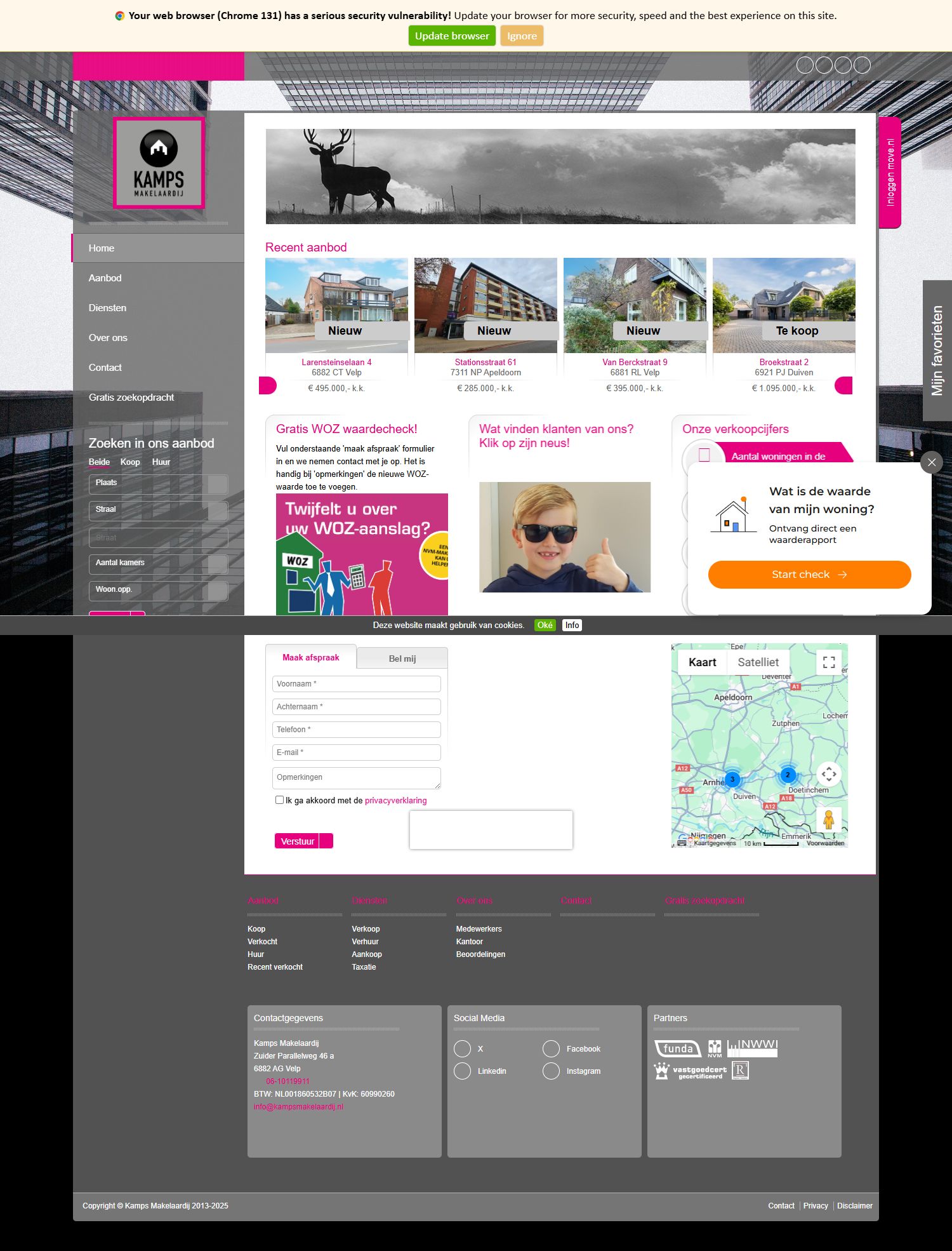 Screenshot van de website van www.kampsmakelaardij.nl