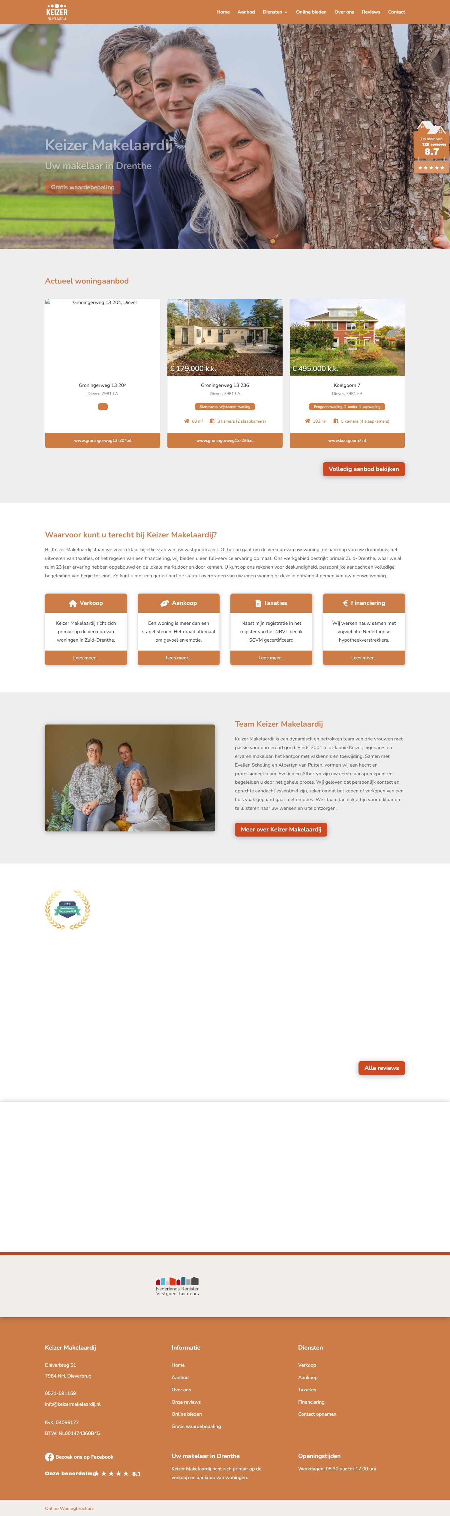 Screenshot van de website van www.keizermakelaardij.nl