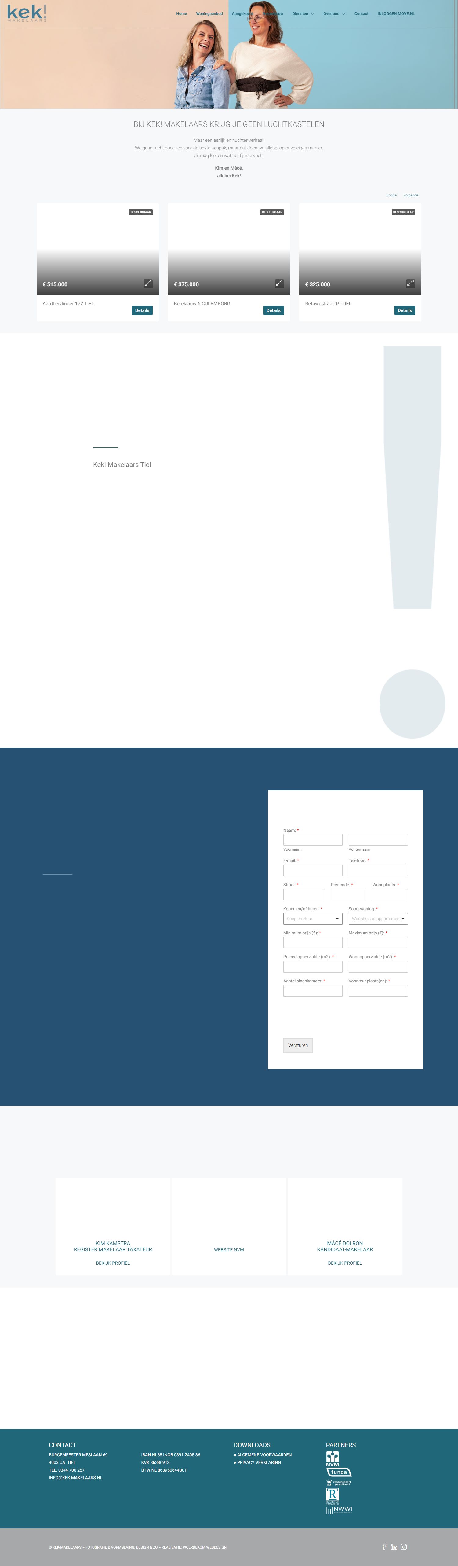 Screenshot van de website van www.kek-makelaars.nl
