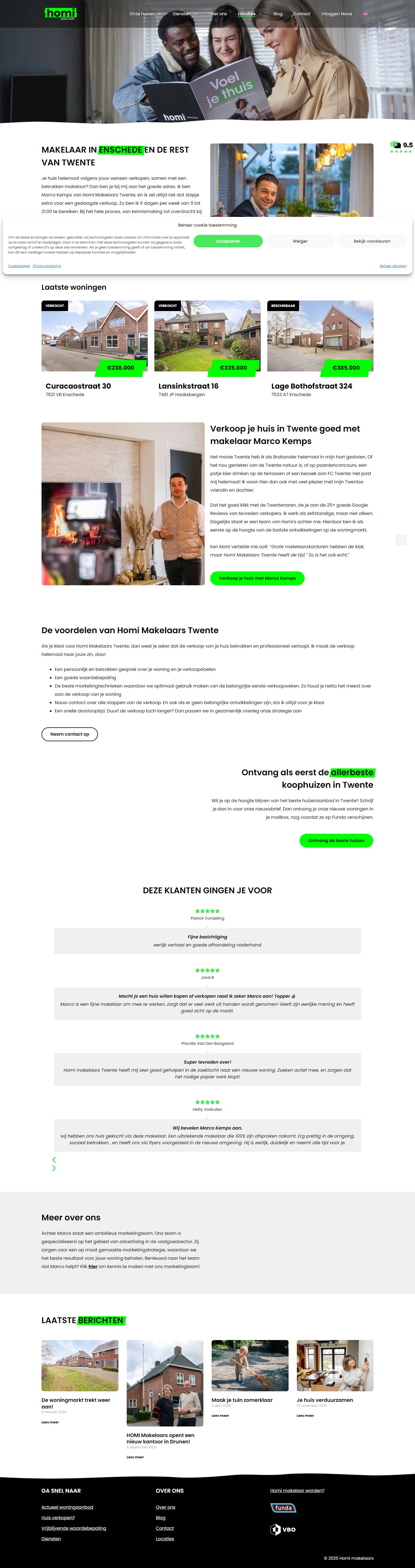 Screenshot van de website van kempsmakelaarshuis.nl