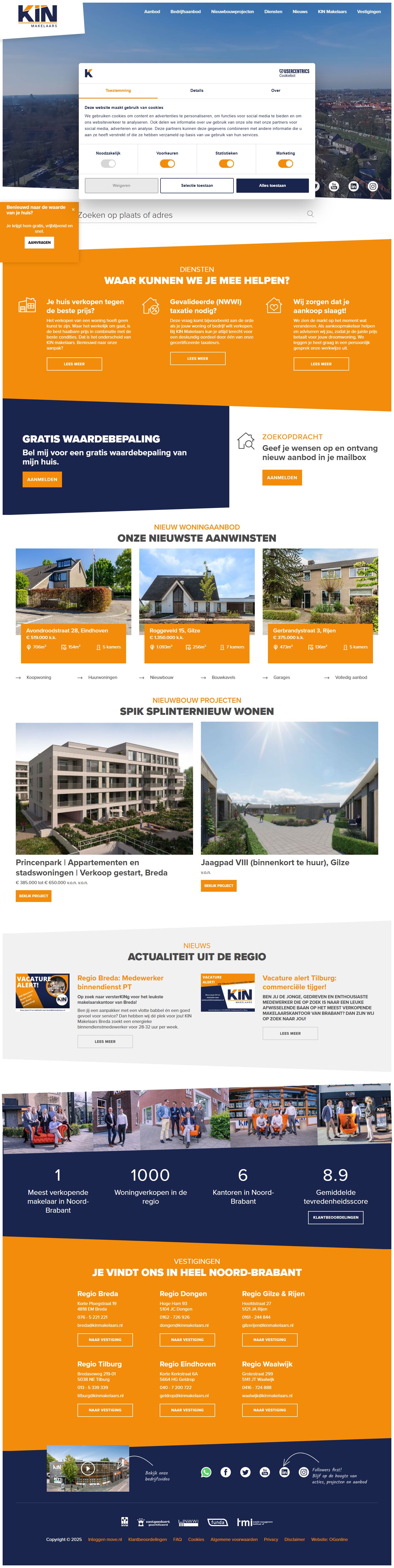 Screenshot van de website van www.kinmakelaars.nl