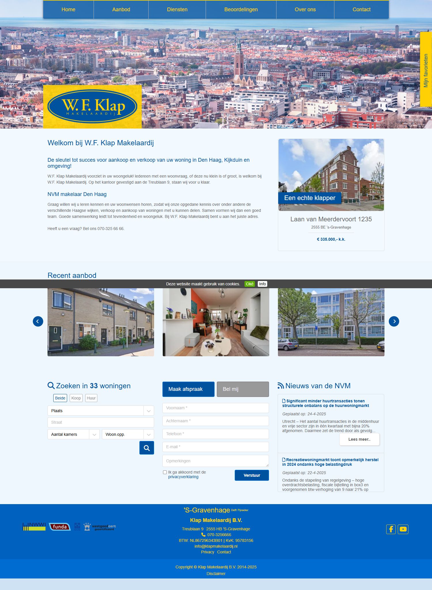 Screenshot van de website van www.klapmakelaardij.nl
