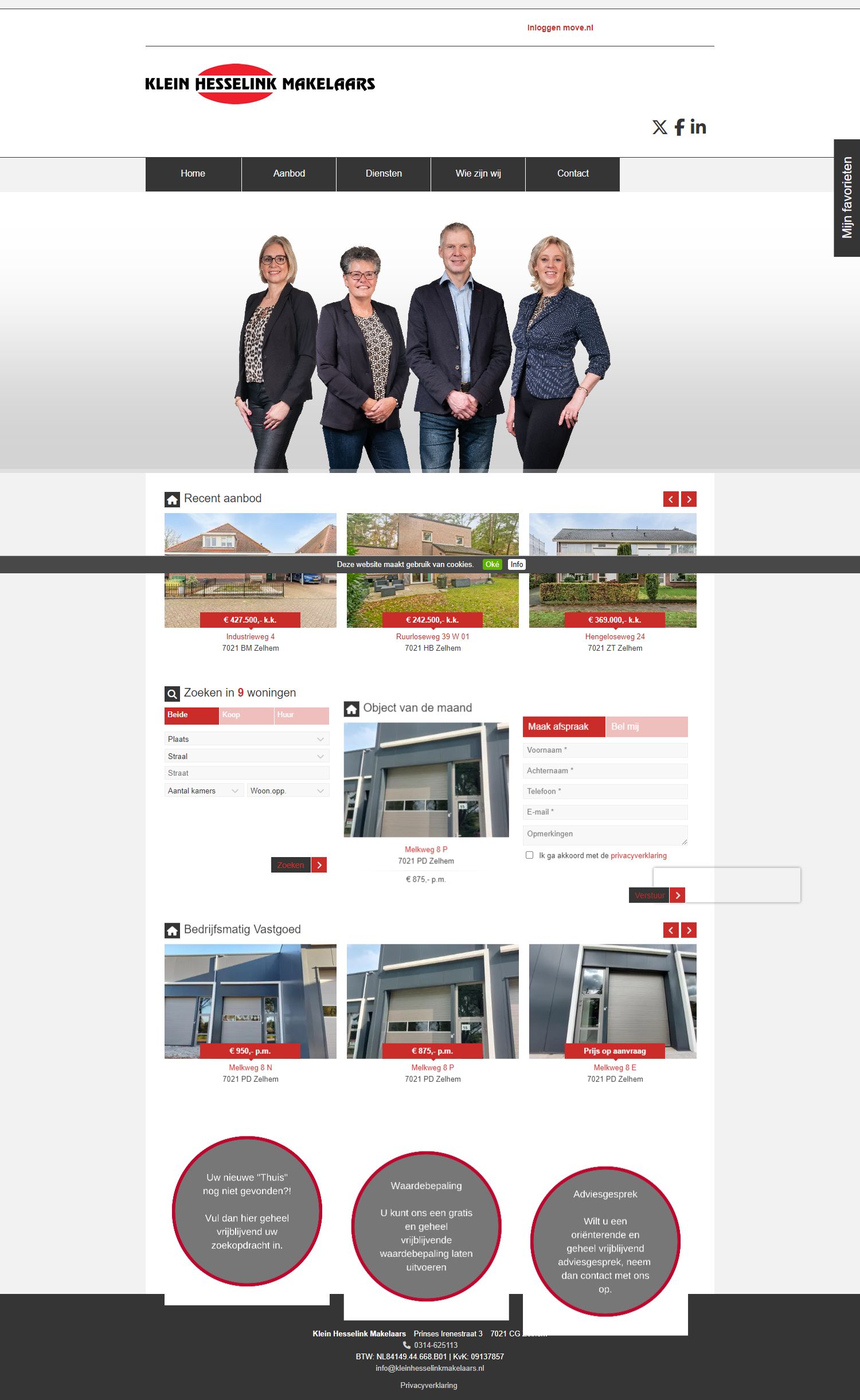 Screenshot van de website van www.kleinhesselinkmakelaars.nl