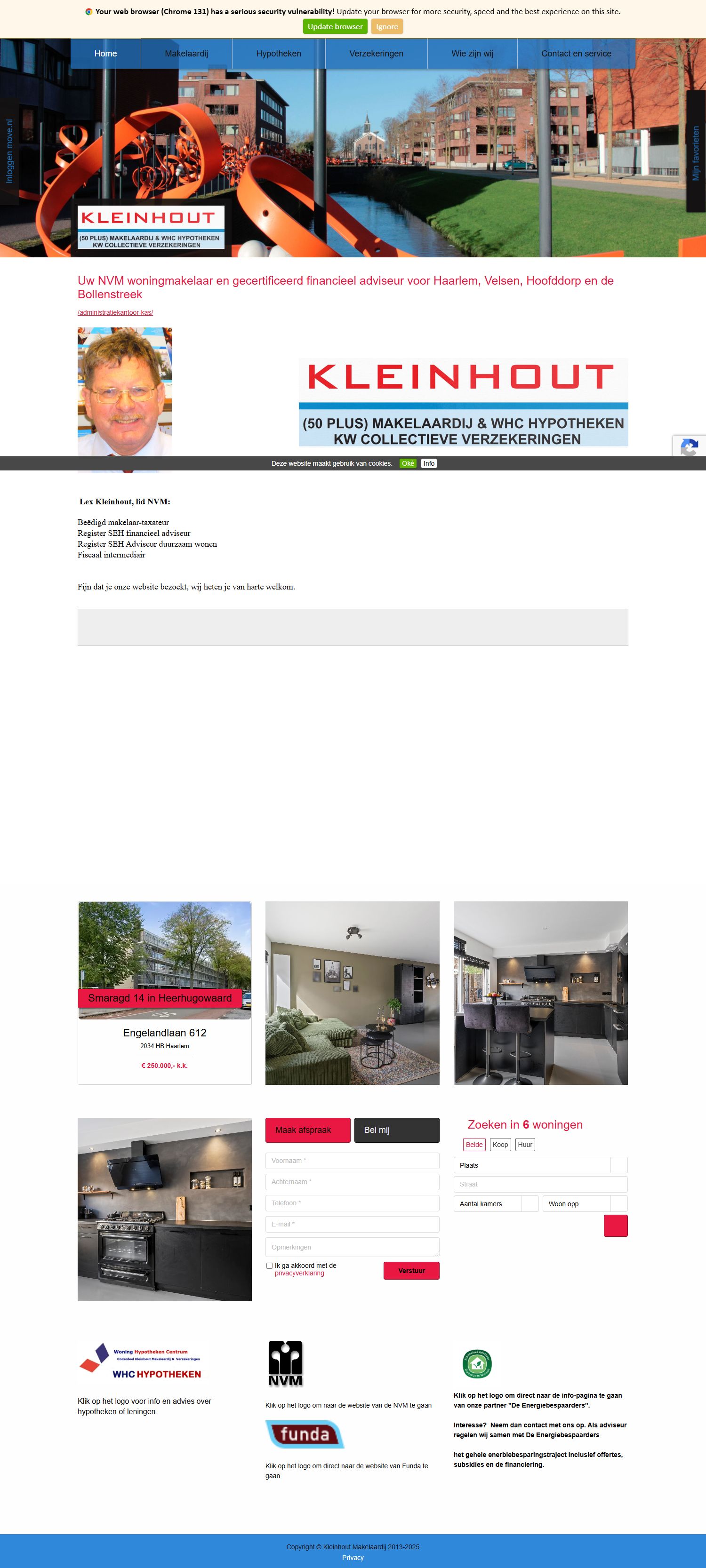 Screenshot van de website van www.kleinhout.nl